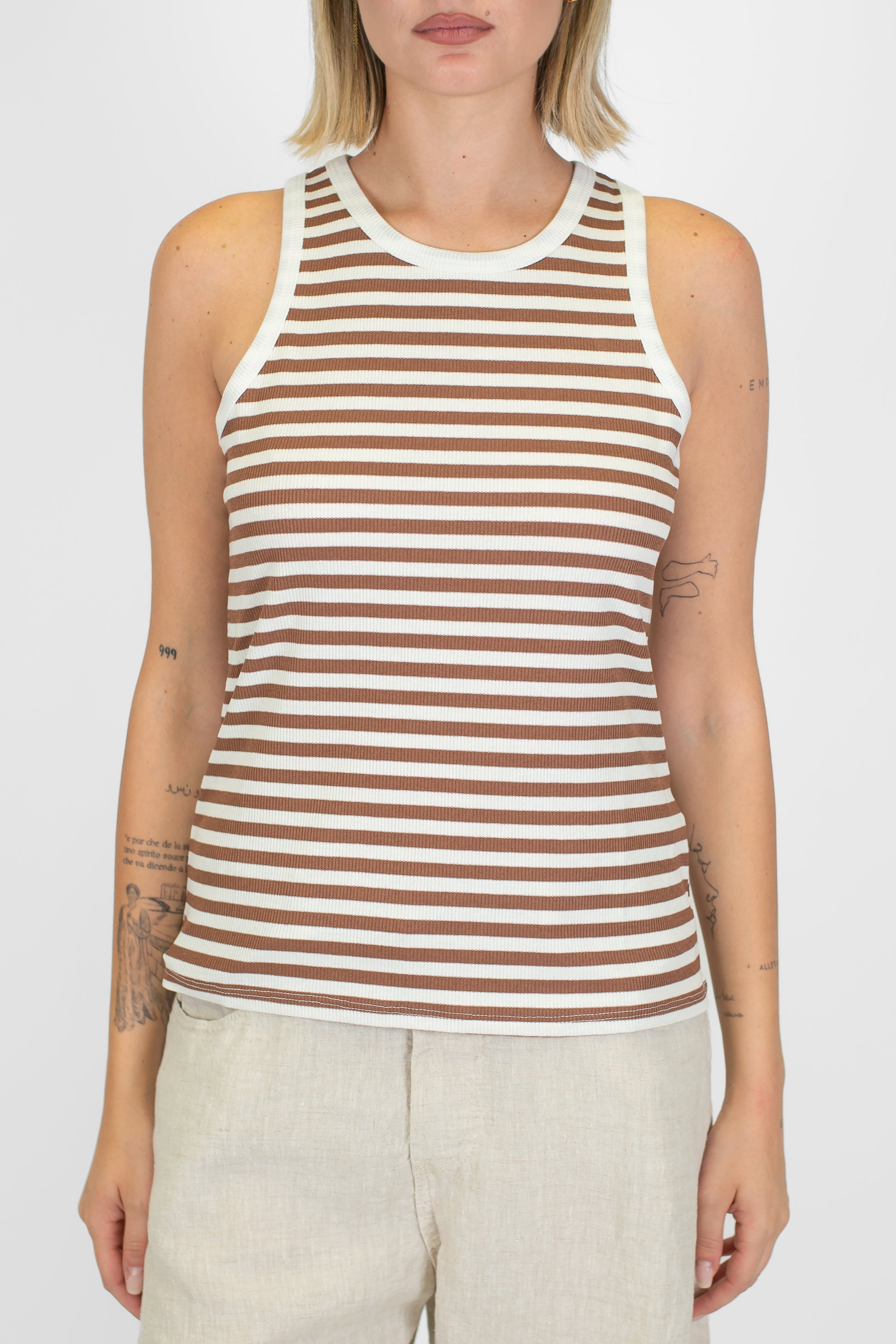 Tensione in - Canotta fantasia a righe in viscosa leggera