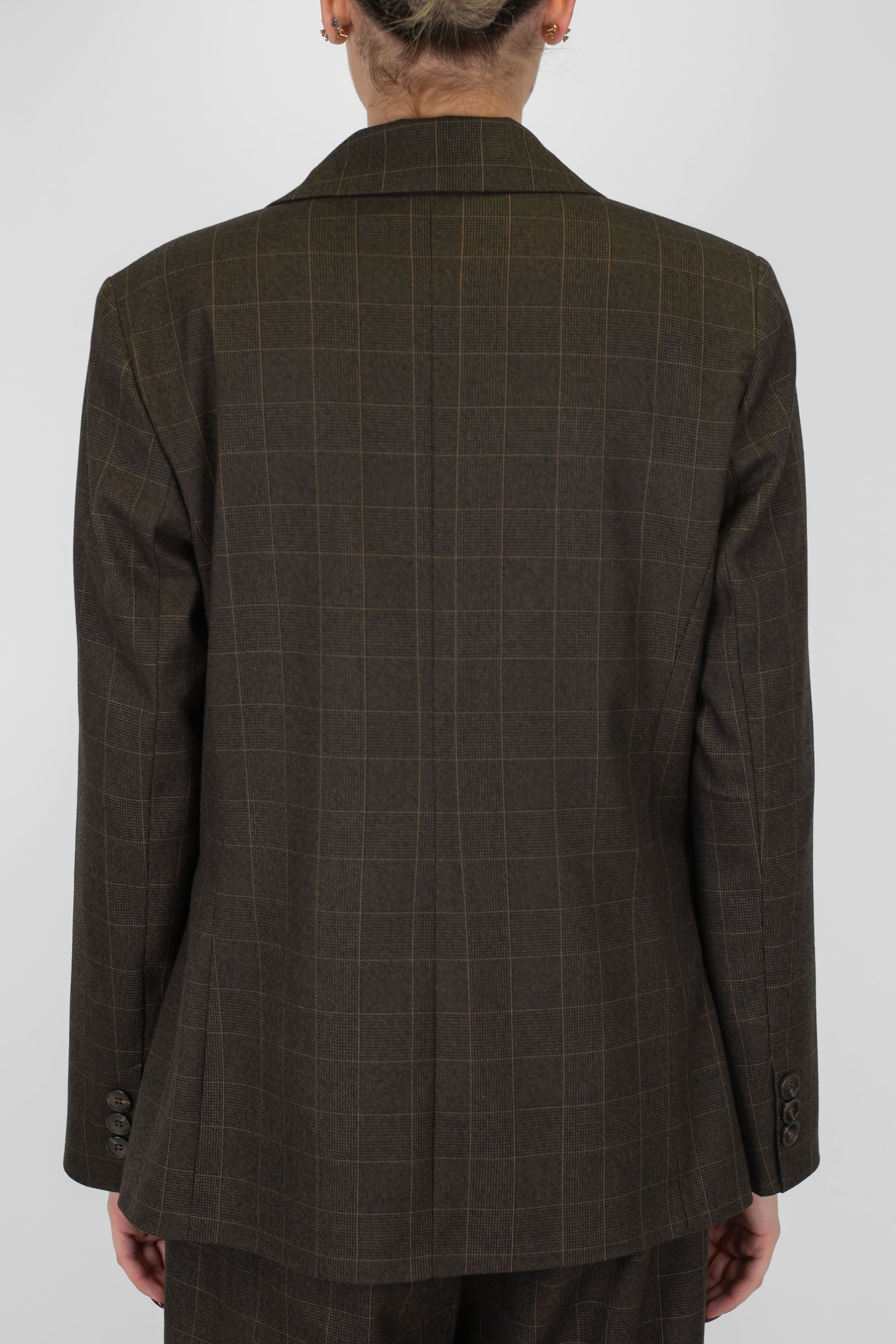 Motel - Giacca doppiopetto fantasia quadri con spalline e spilla