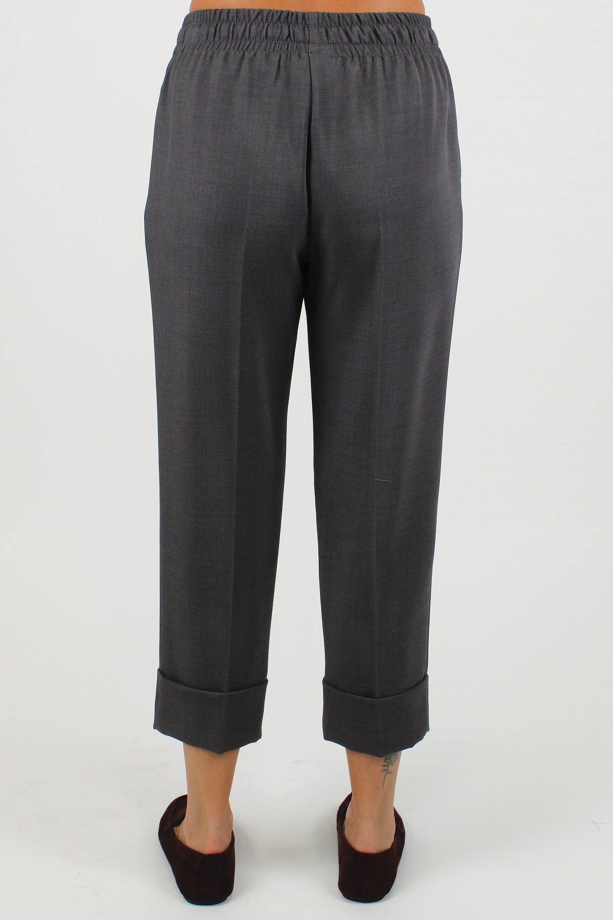 Maryley - Pantalone slim con coulisse e risvolto