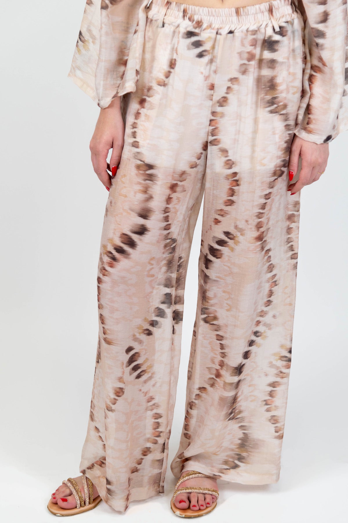 Haveone - Pantalone palazzo fantasia astratta in lyocell con elastico in vita