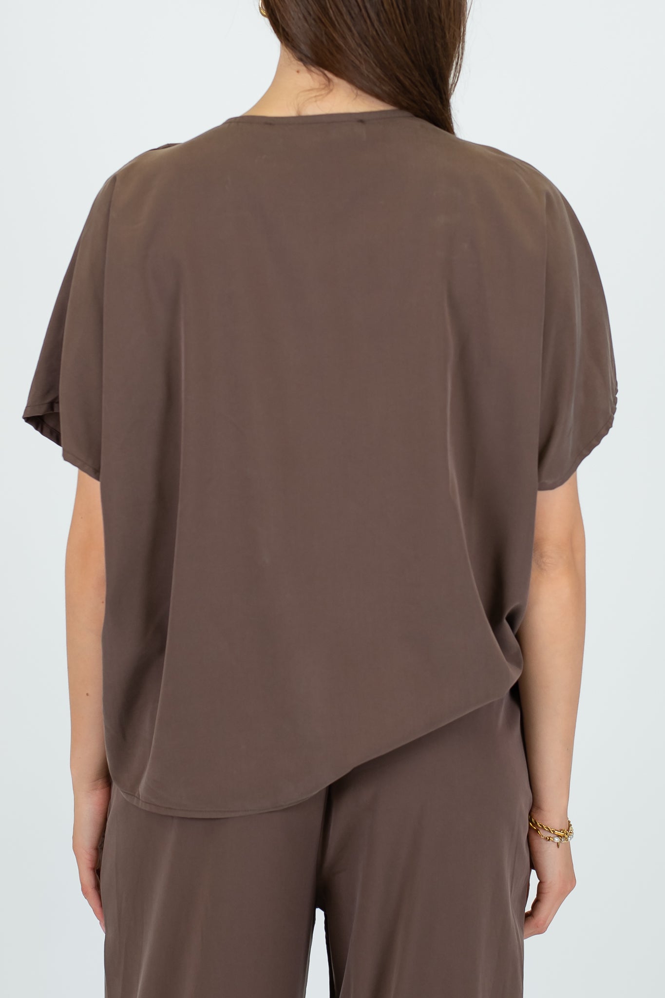 Haveone - Coordinato blusa scollo V e pantalone palazzo in cupro