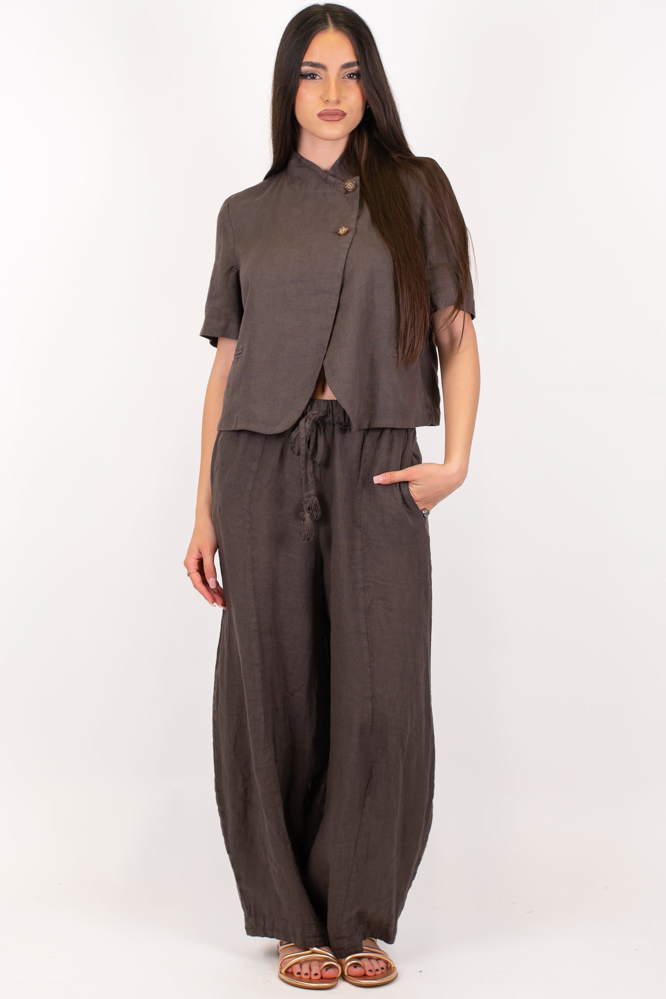 Motel - Pantalone balloon in puro lino con coulisse