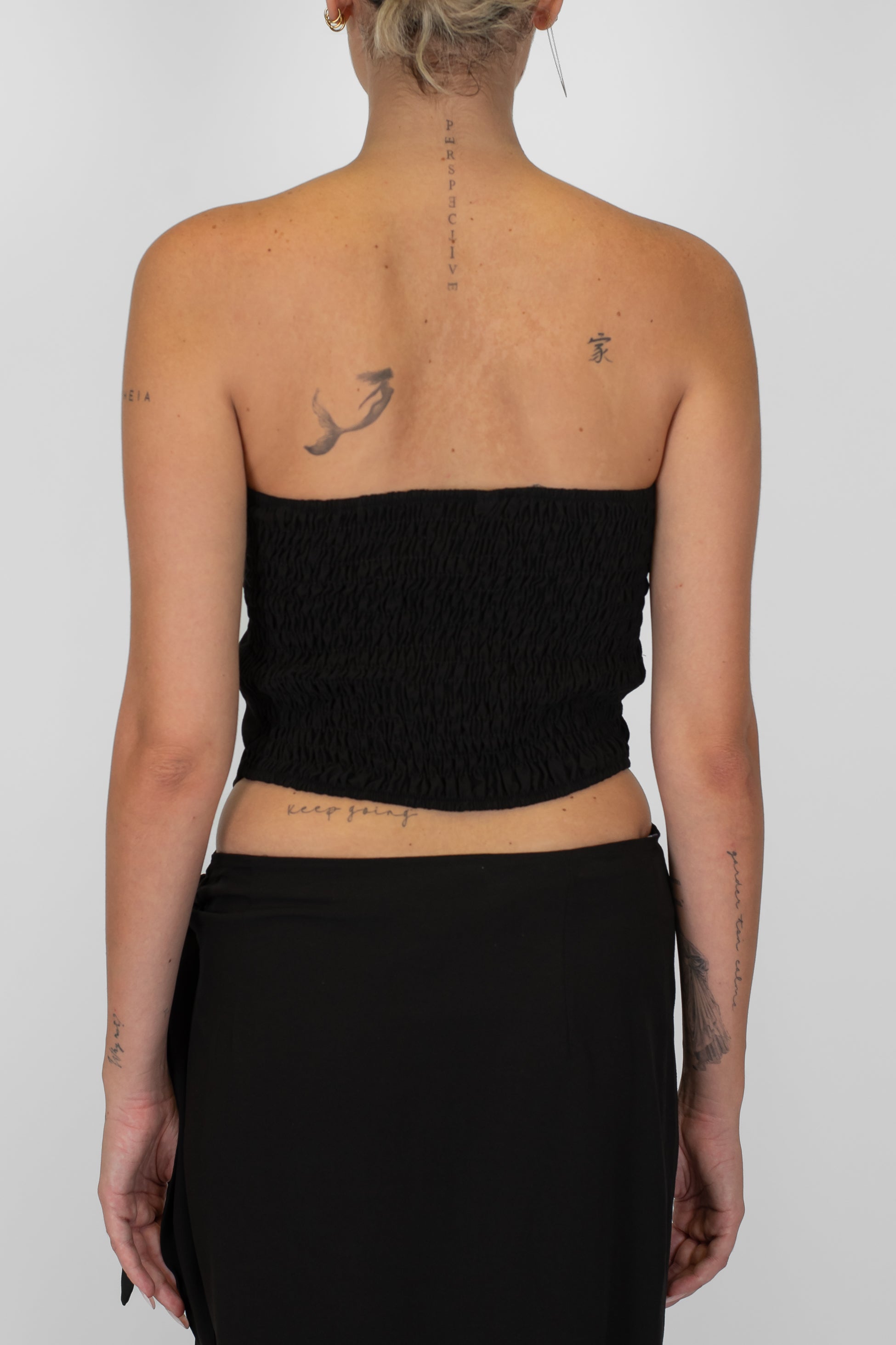 Tensione in - Top foulard in misto lino/viscosa con elastico dietro