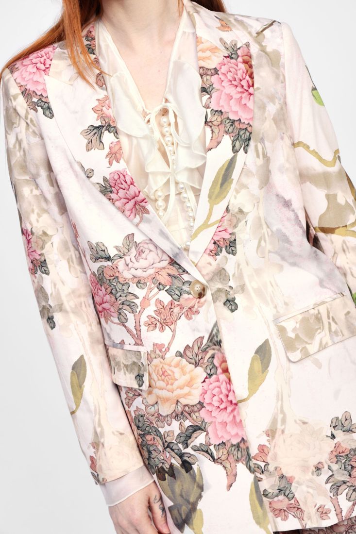 Dixie - Giacca monopetto fantasia floreale in isto lino/viscosa