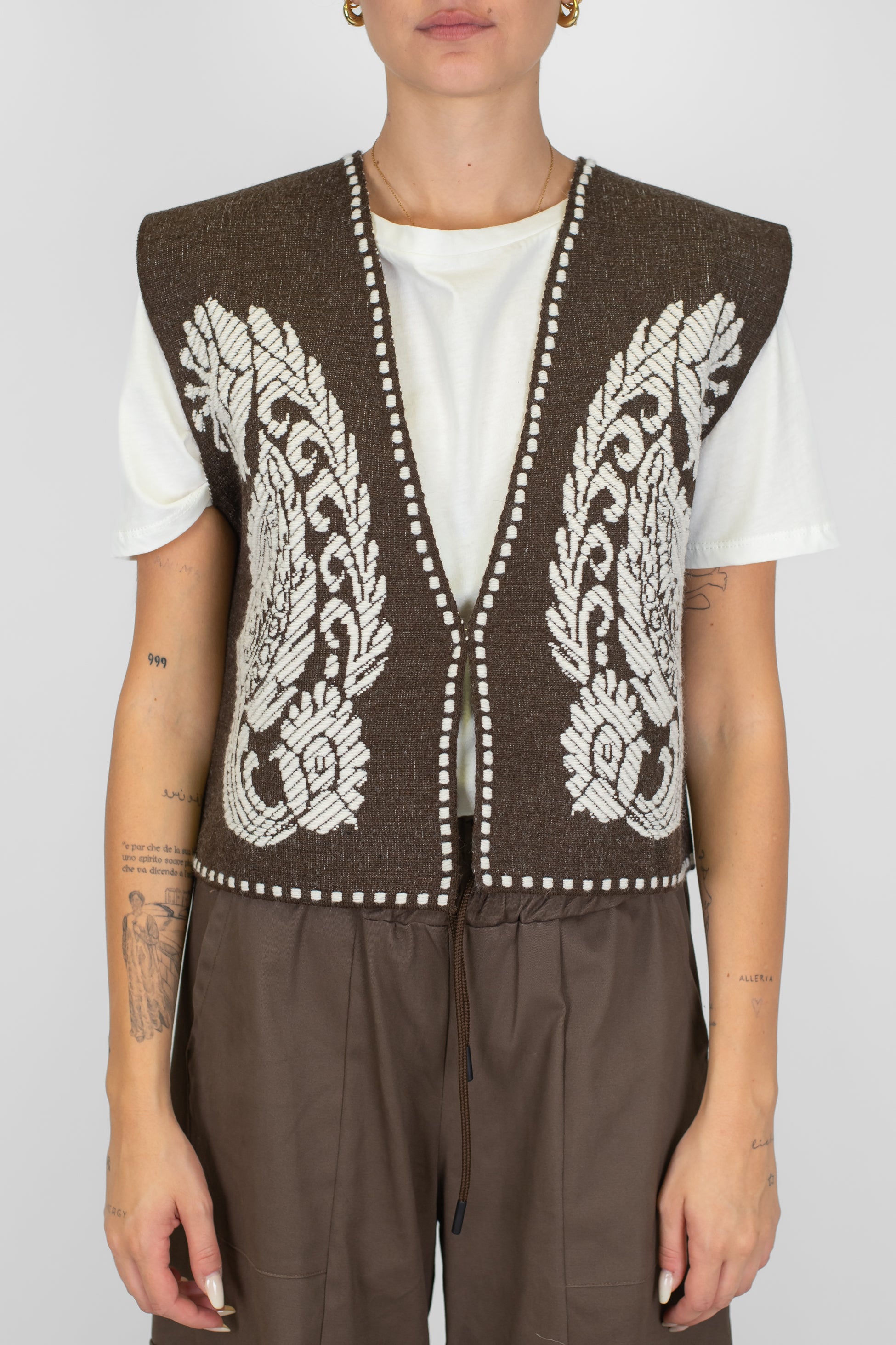 Haveone - Gilet con ricami a contrasto in misto lana