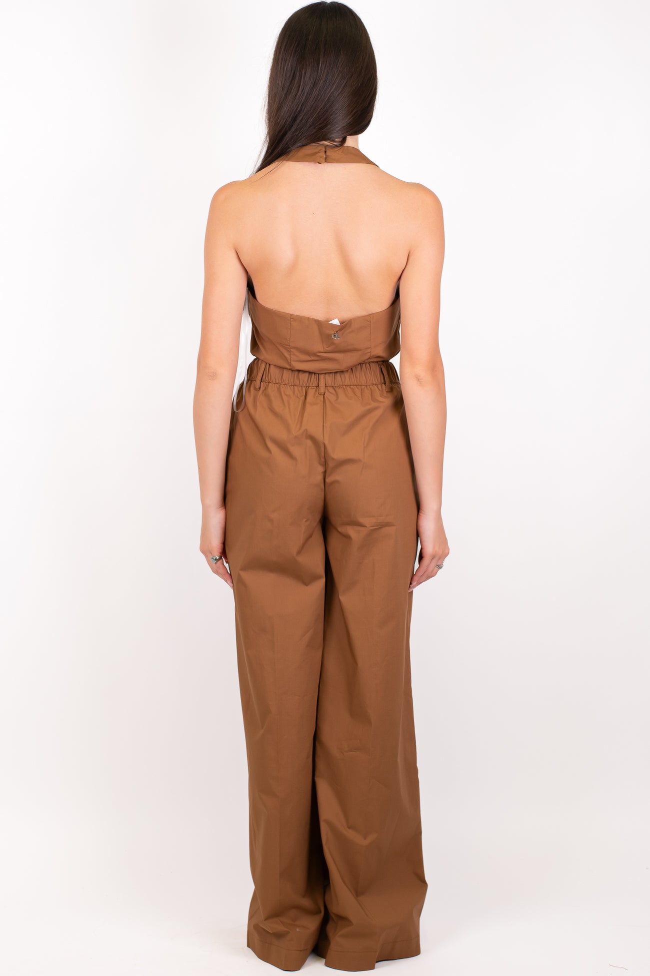 Dixie - Coordinato in cotone tela paracadute con top scollo americano e pantalone palazzo con elastico sul retro