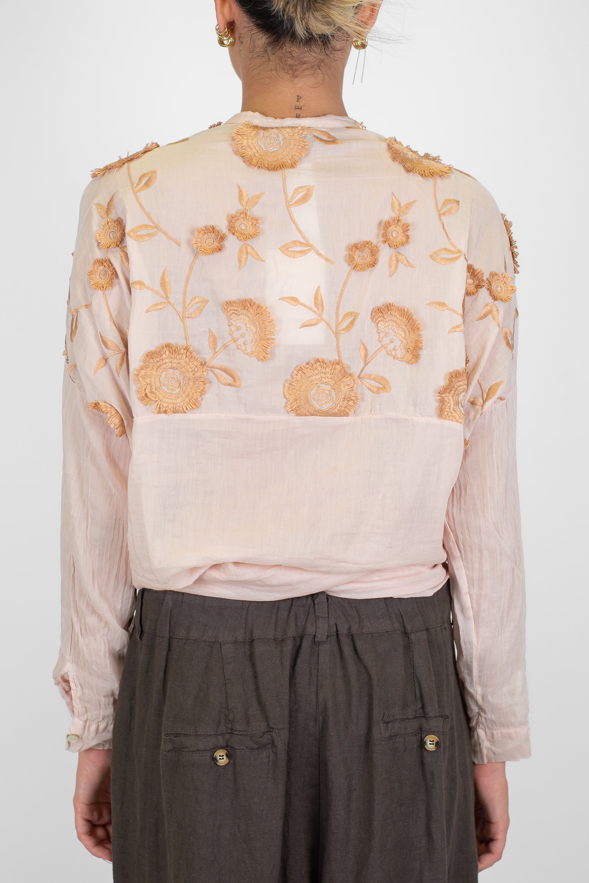 Motel - Camicia in mussola di cotone e seta con ricami