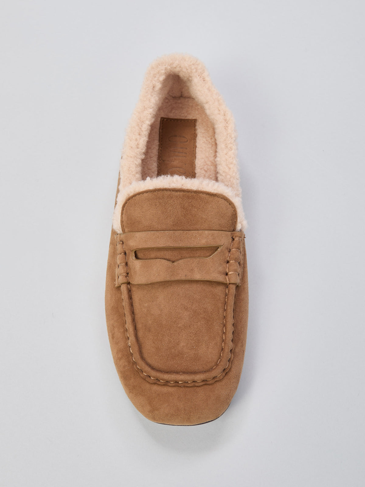 Ovyè - Mocassino in suede punta quadrata con fodera in morbida pelliccia