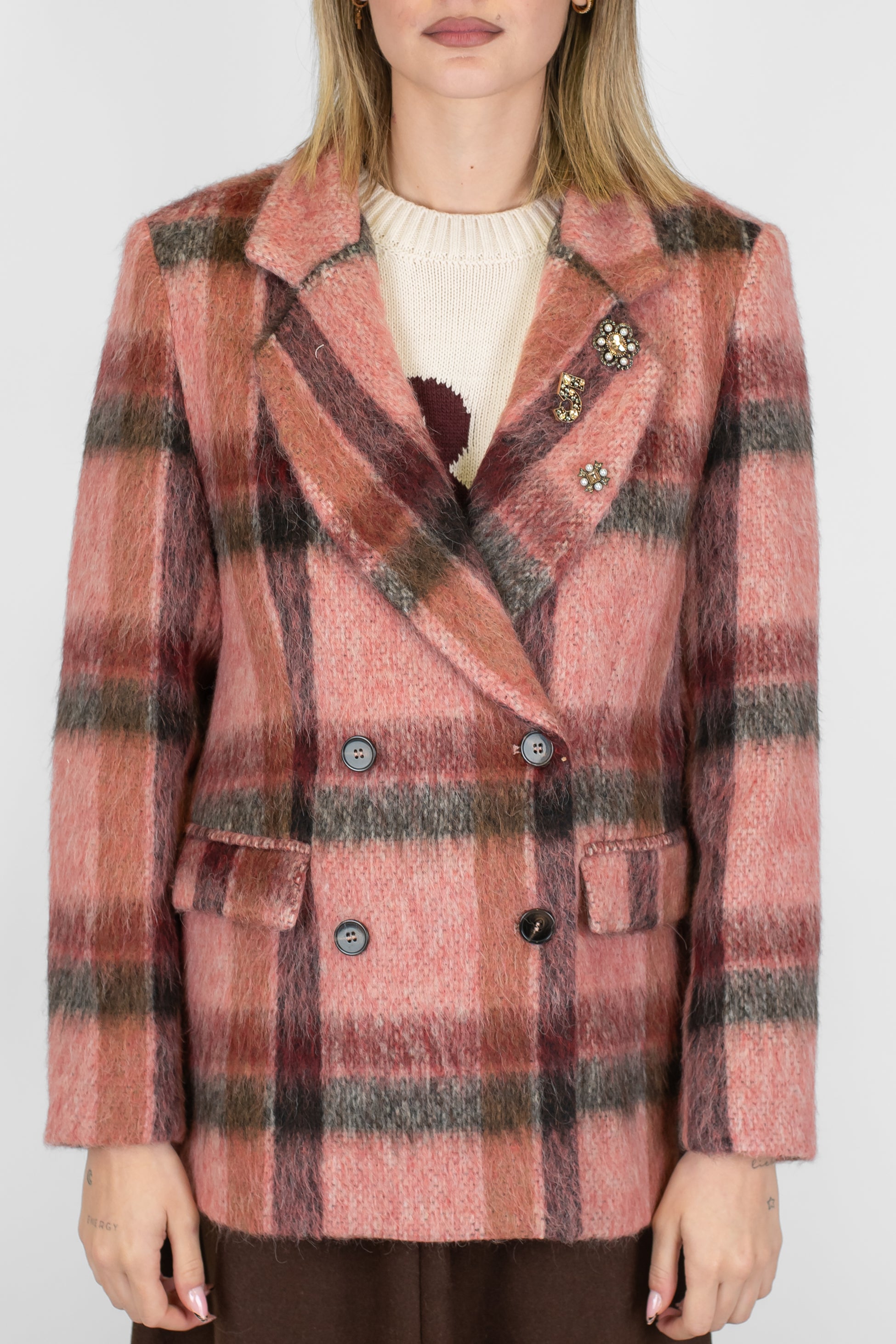 Motel - Giacca doppiopetto fantasia check in misto lana con sspille