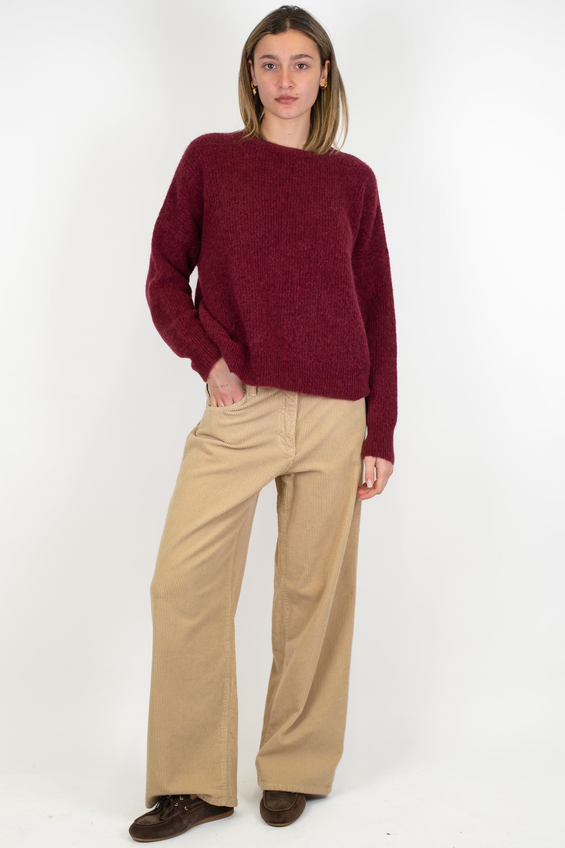 Tensione in - Maglia a scatola in misto lana con costine