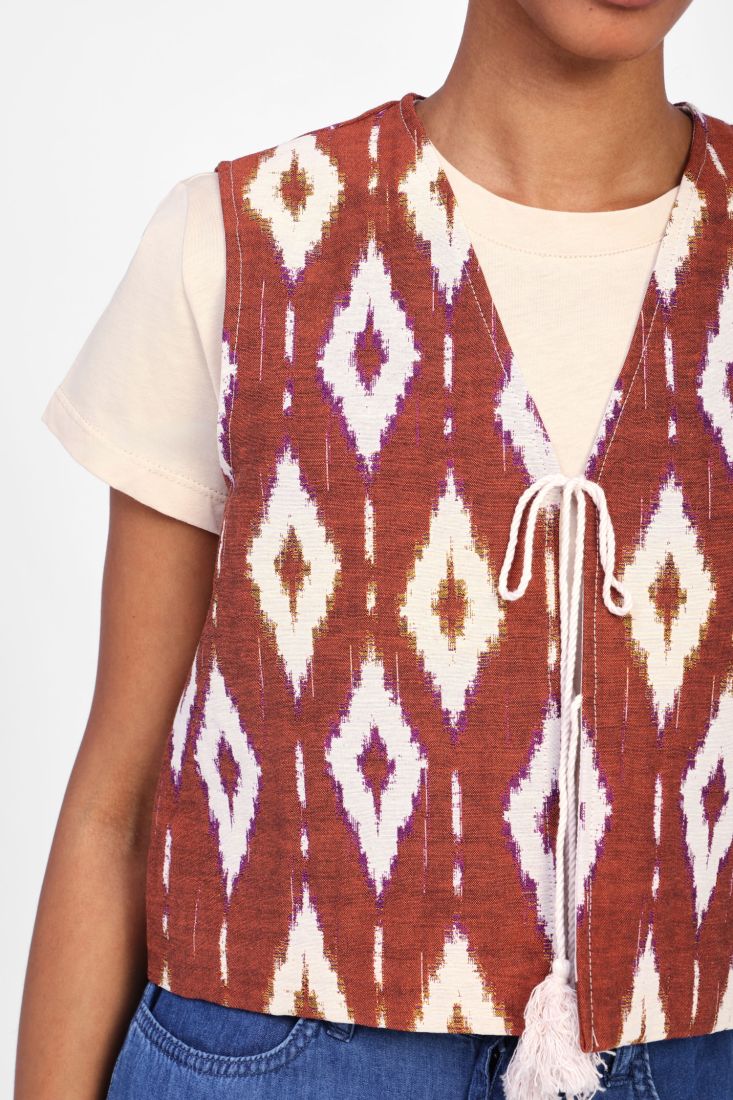 Dixie - GIlet fantasia geometrica chiusura con lacetti