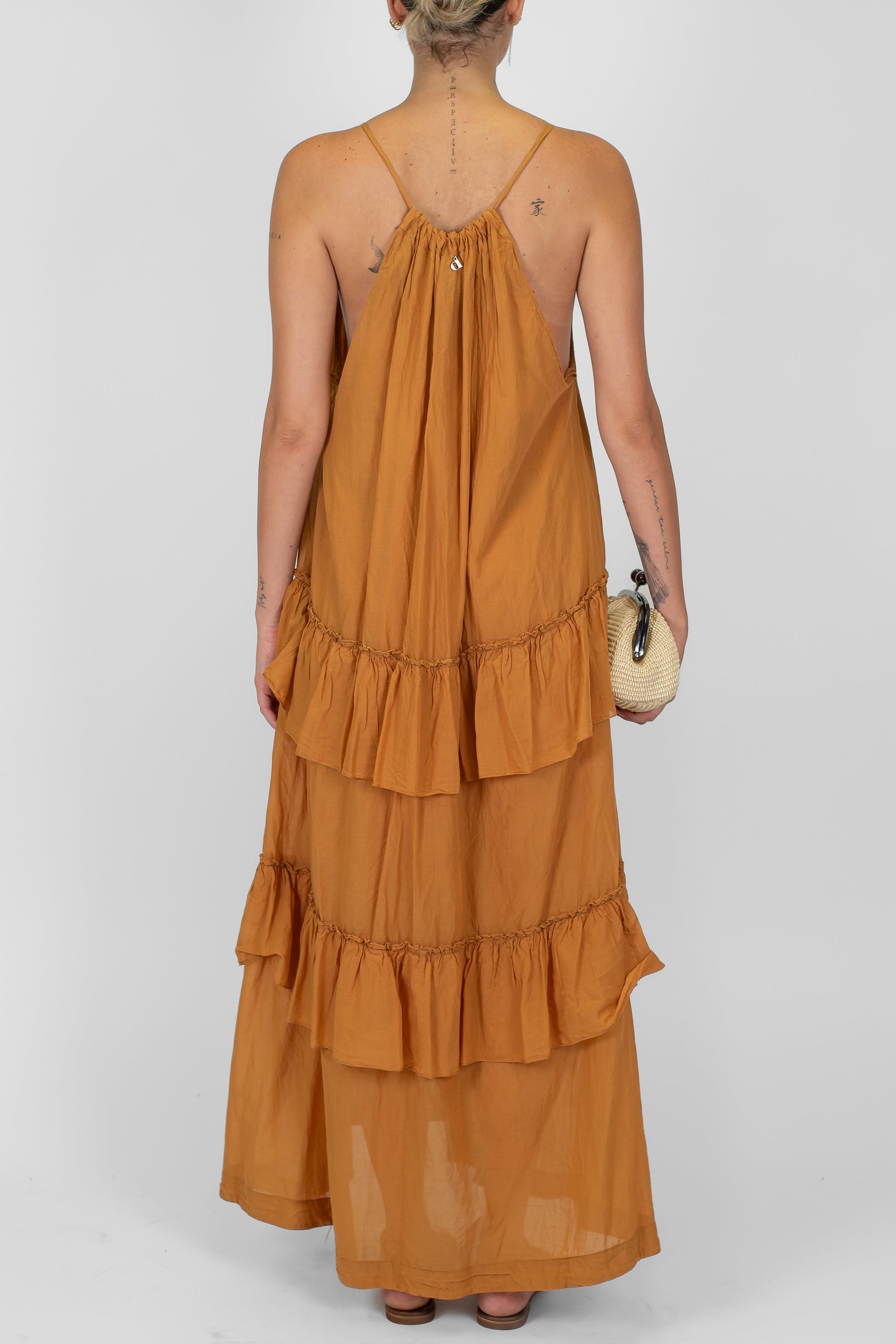 Dixie - Abito lungo in mussola di cotone scollo alla americana