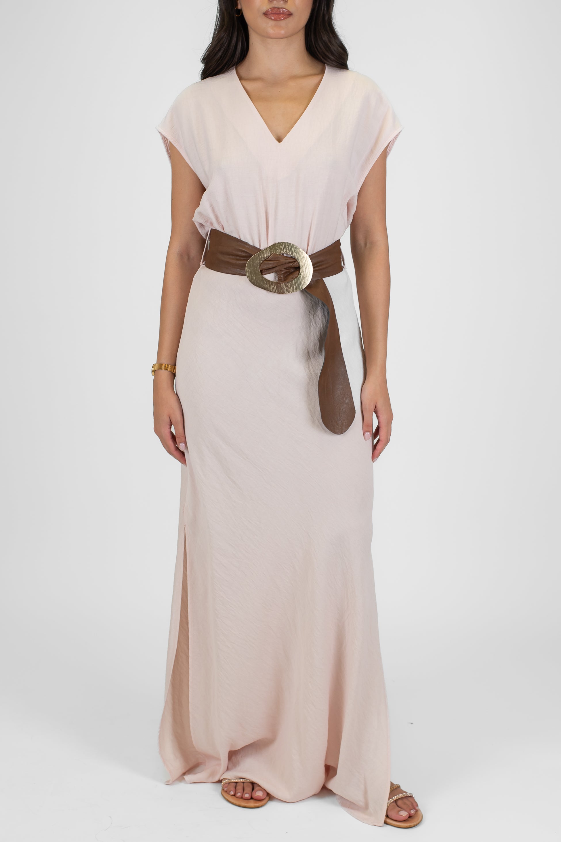 Tensione in - Abito lungo mezzamanica in viscosa leggera con scollo a V