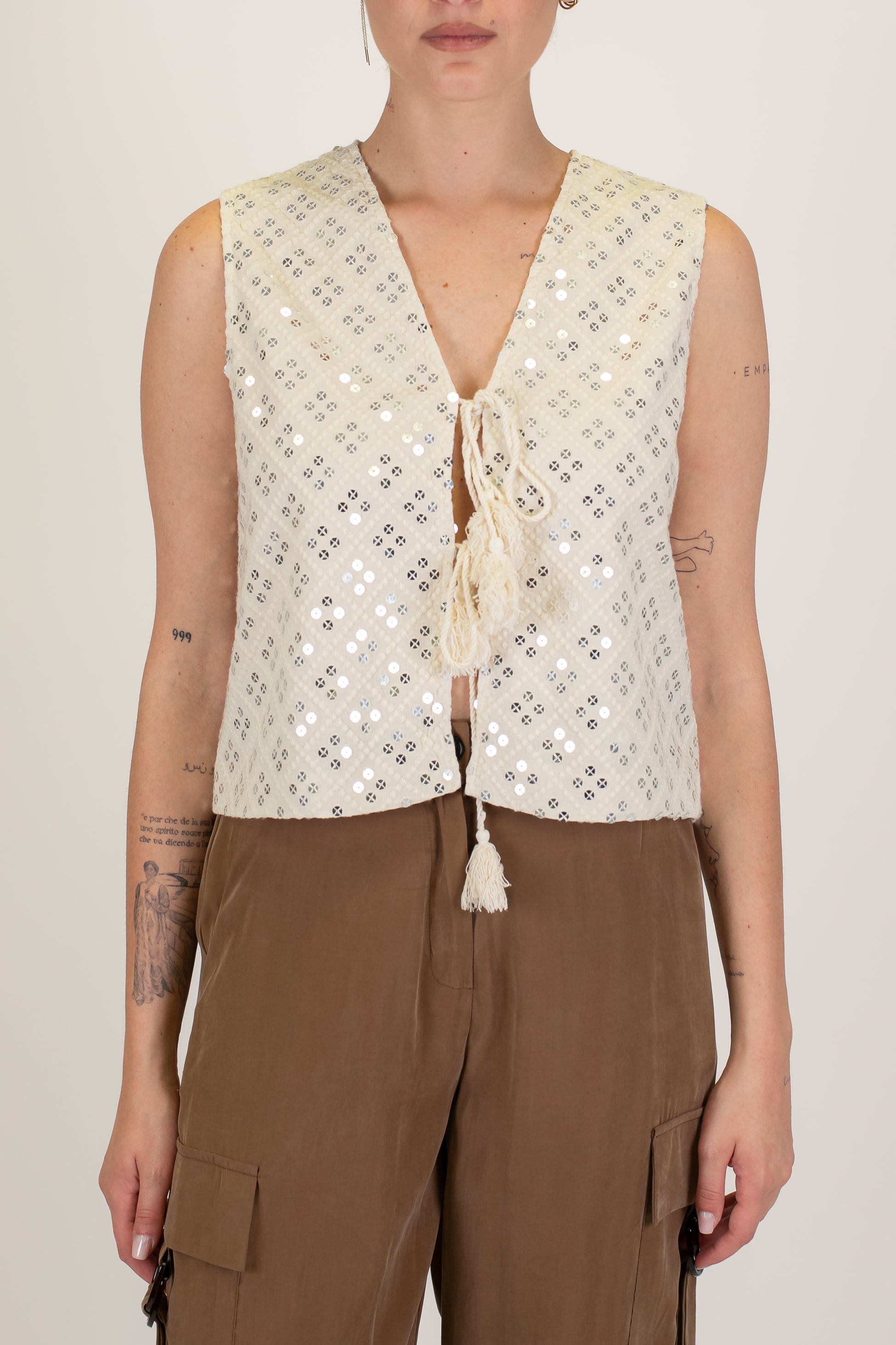 Dixie - Gilet con paillettes e chiusura con lacci