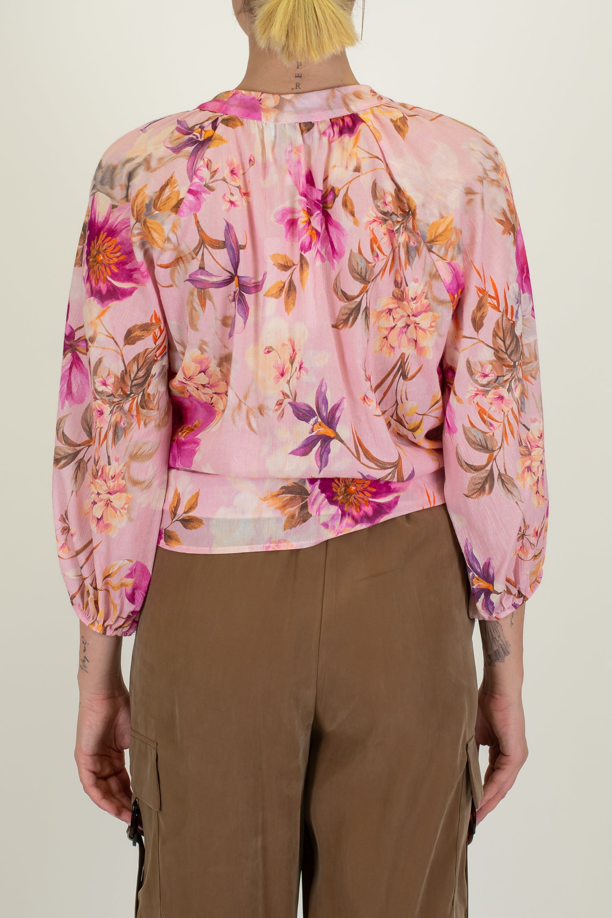 Motel - Camicia fantasia floreale in mussola di cotone con collo coreano