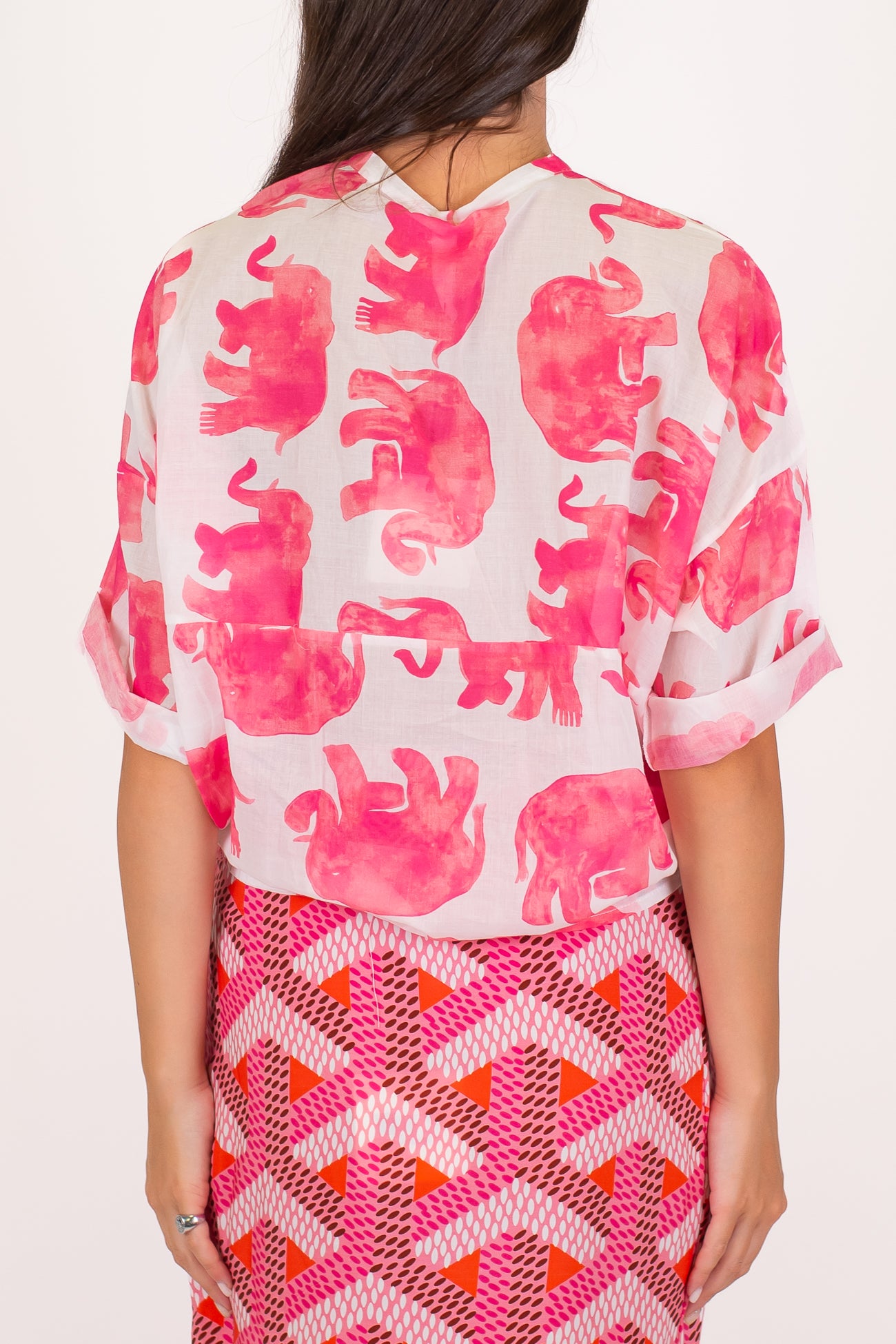 Tensione in - Camicia in mussola di cotone fantasia elefanti