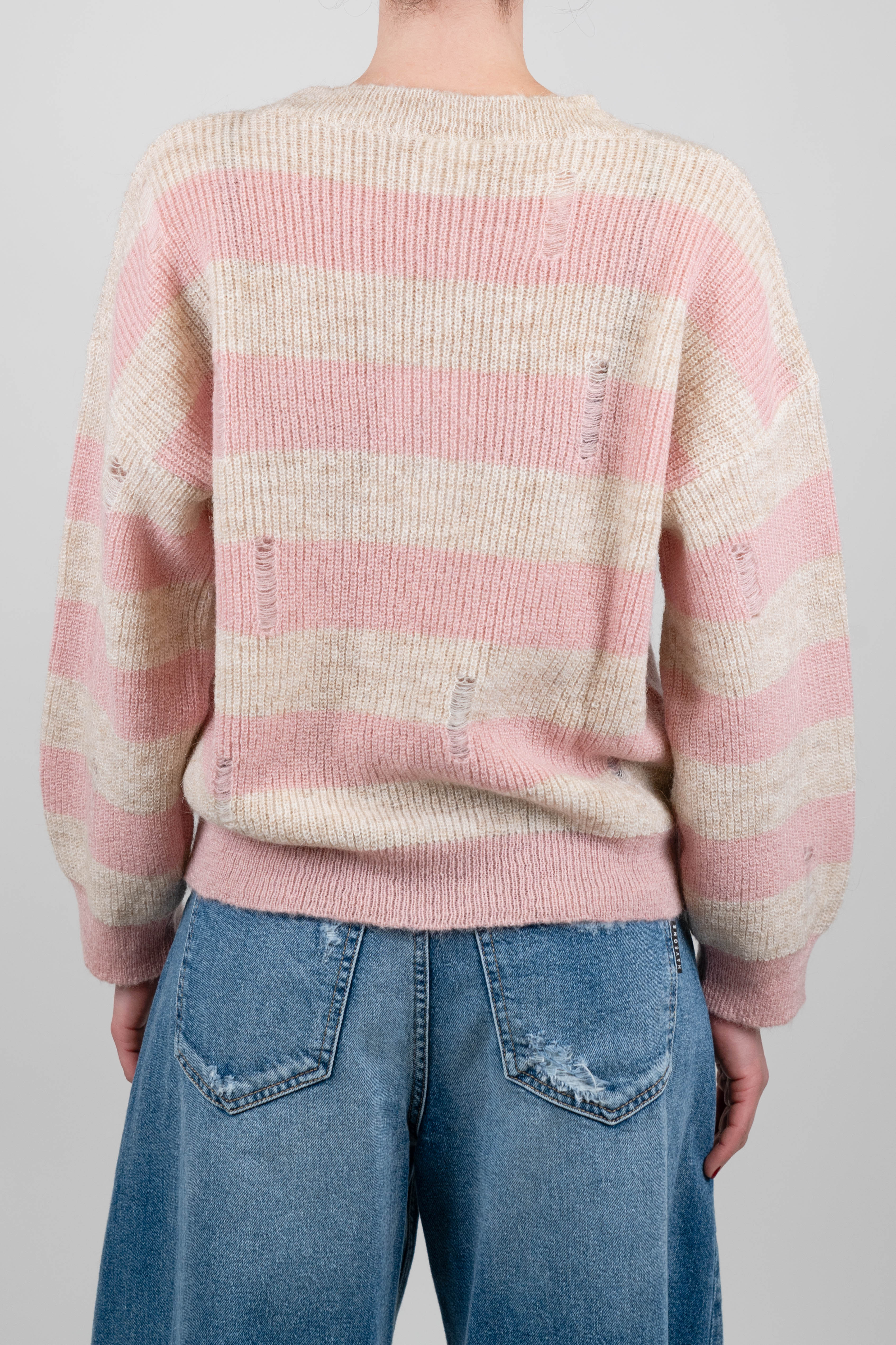 Kontatto - Maglia girocollo fantasia righe con rotture