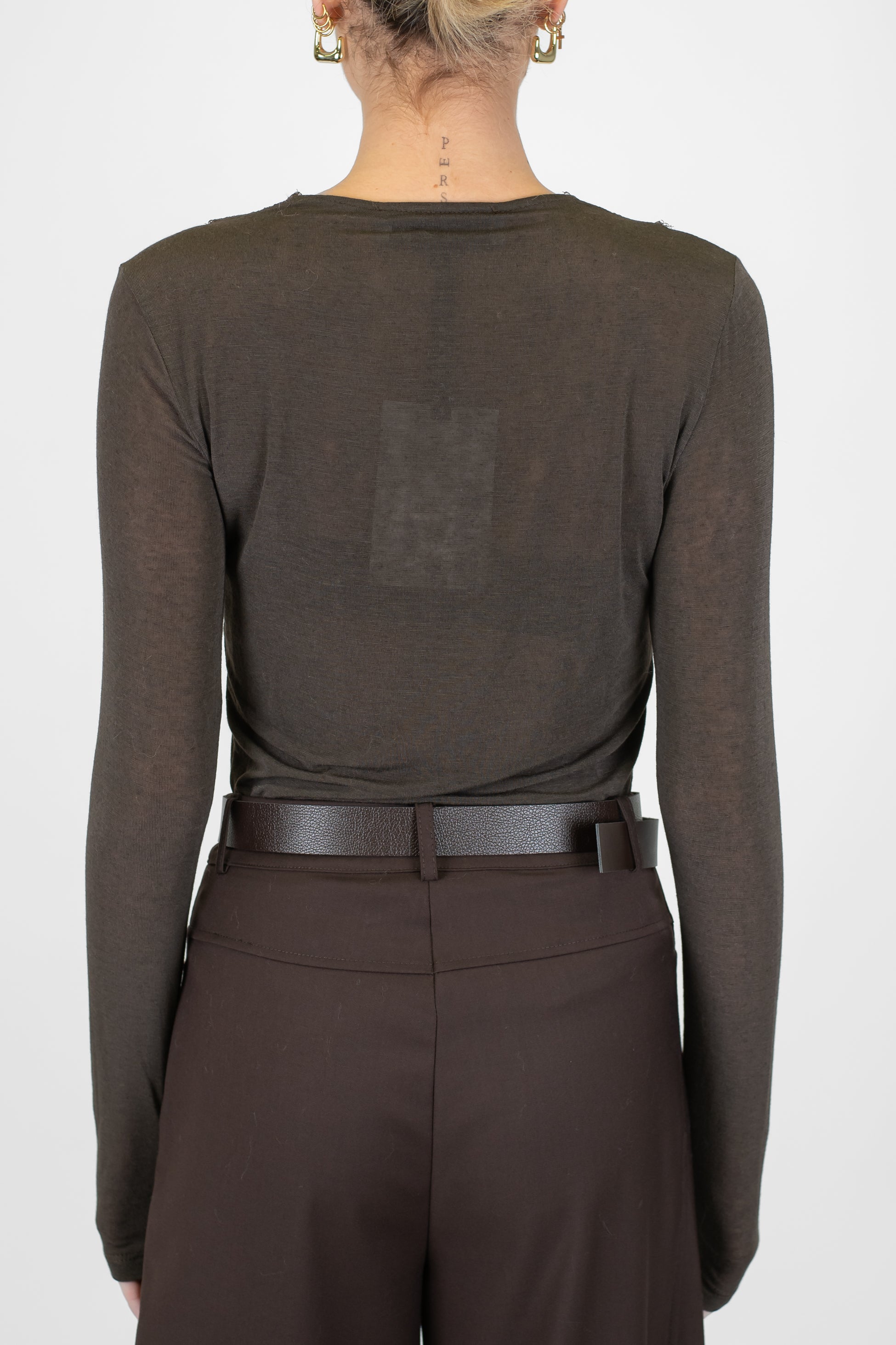 Haveone - Maglia basic in misto cashmere con scollo a V in pizzo