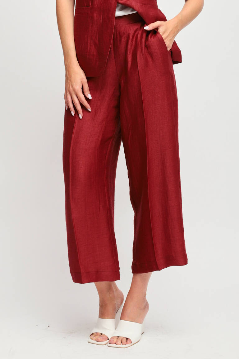 Mryley - Pantalone regular in lino con ricami ed elastico in vita