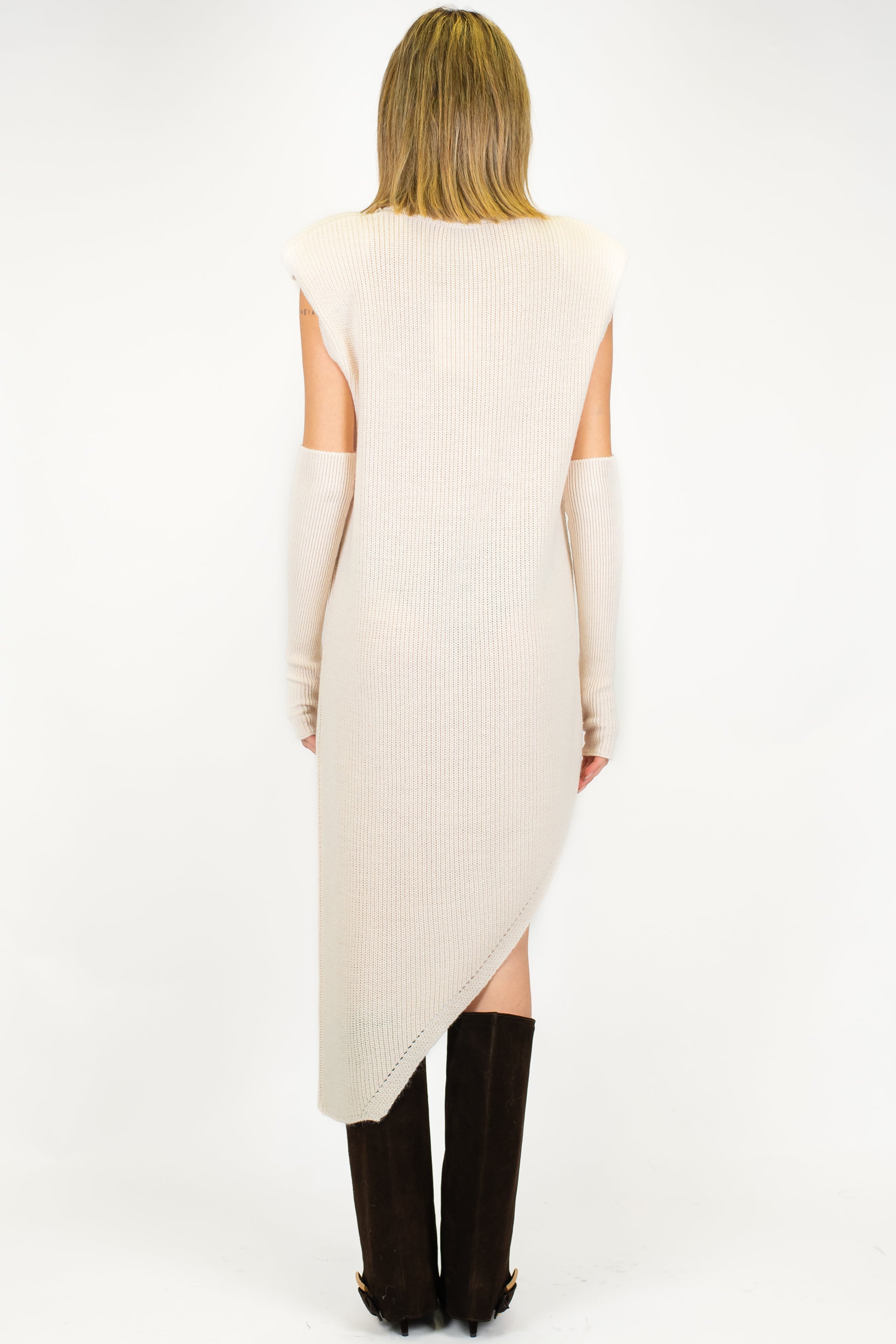 Dixie - Abito lungo asimmetrico a coste in misto lana con spalline e manicotti