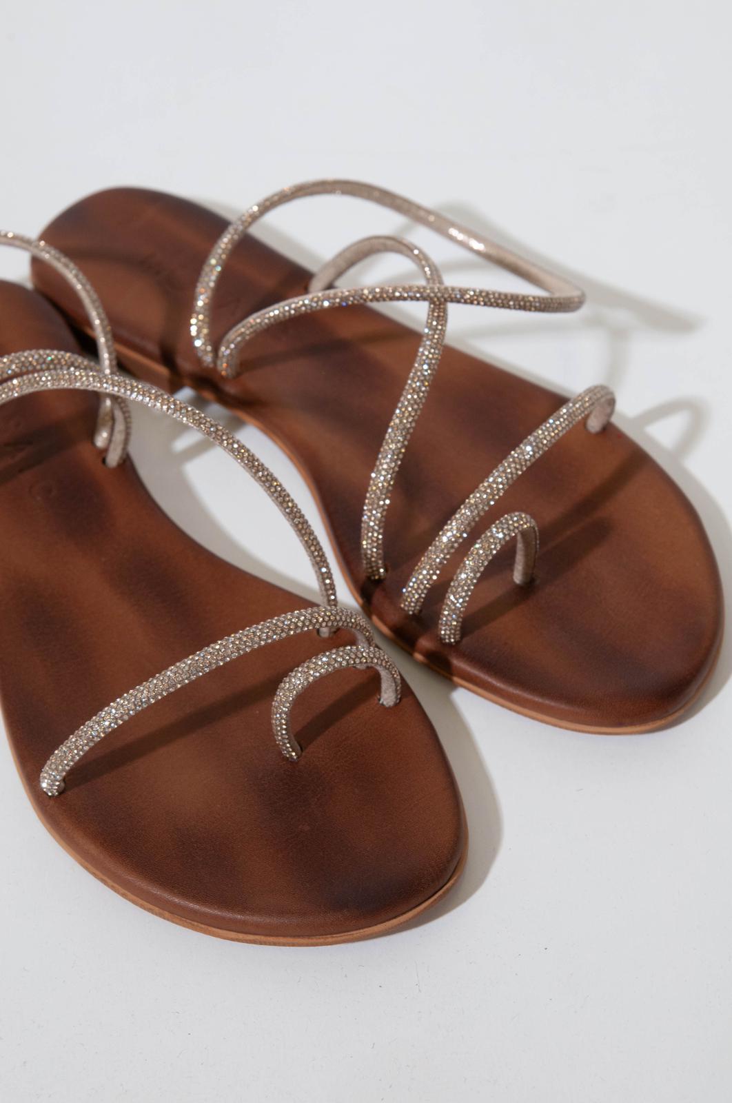 Mosaic - Sandalo intrecciato con strass, punta tonda e sottopiede moro