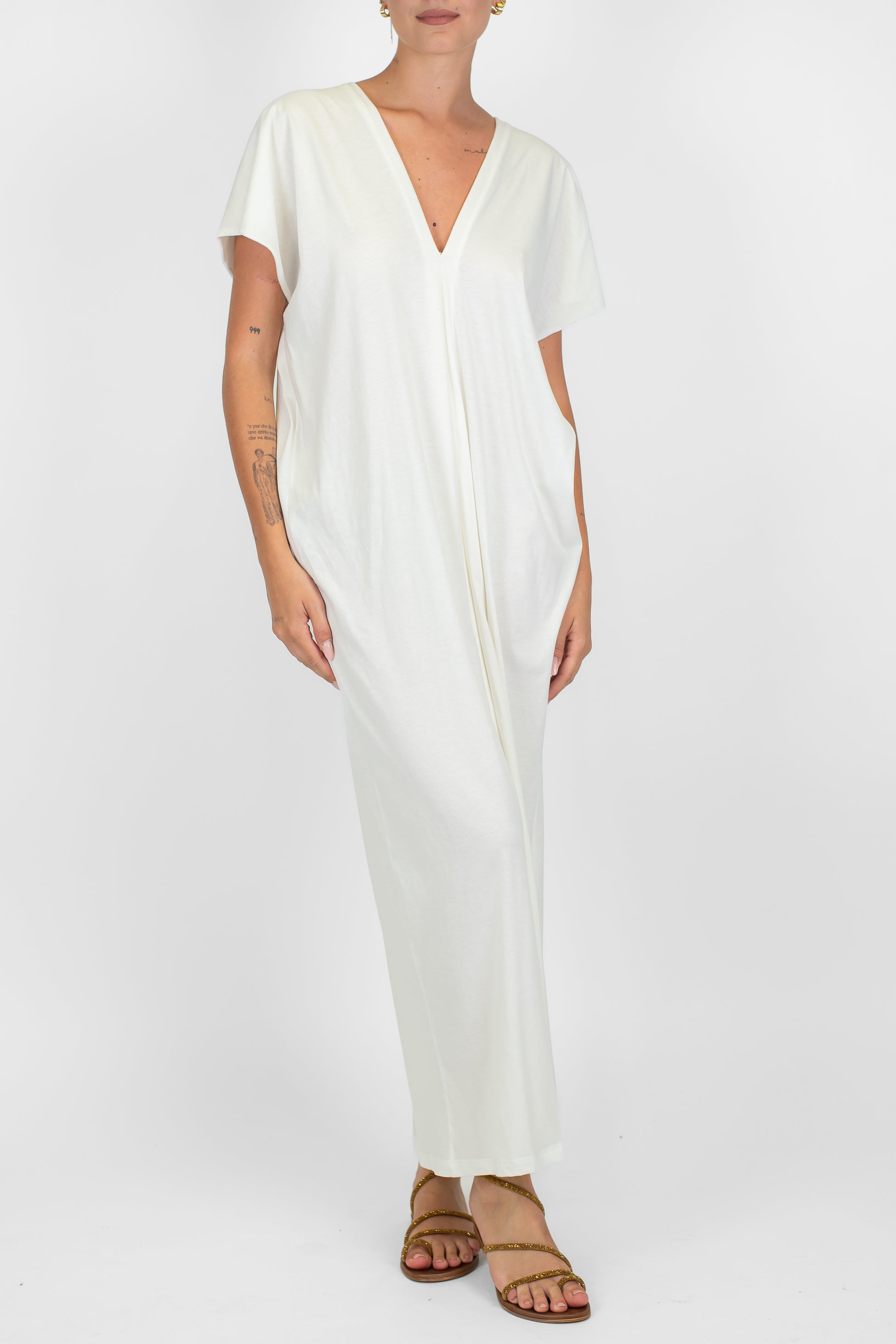 Motel - Abito lungo in cotone scollo v