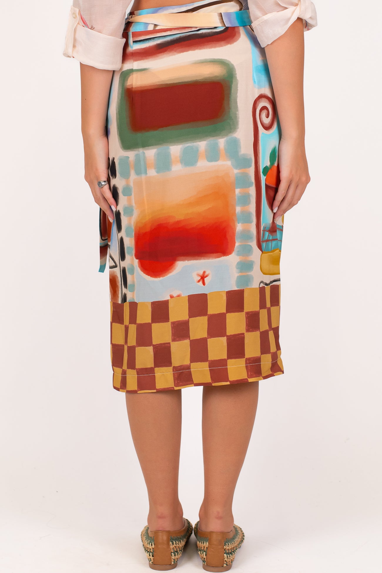 Dixie - Gonna pareo midi fantasia astratta in viscosa leggera