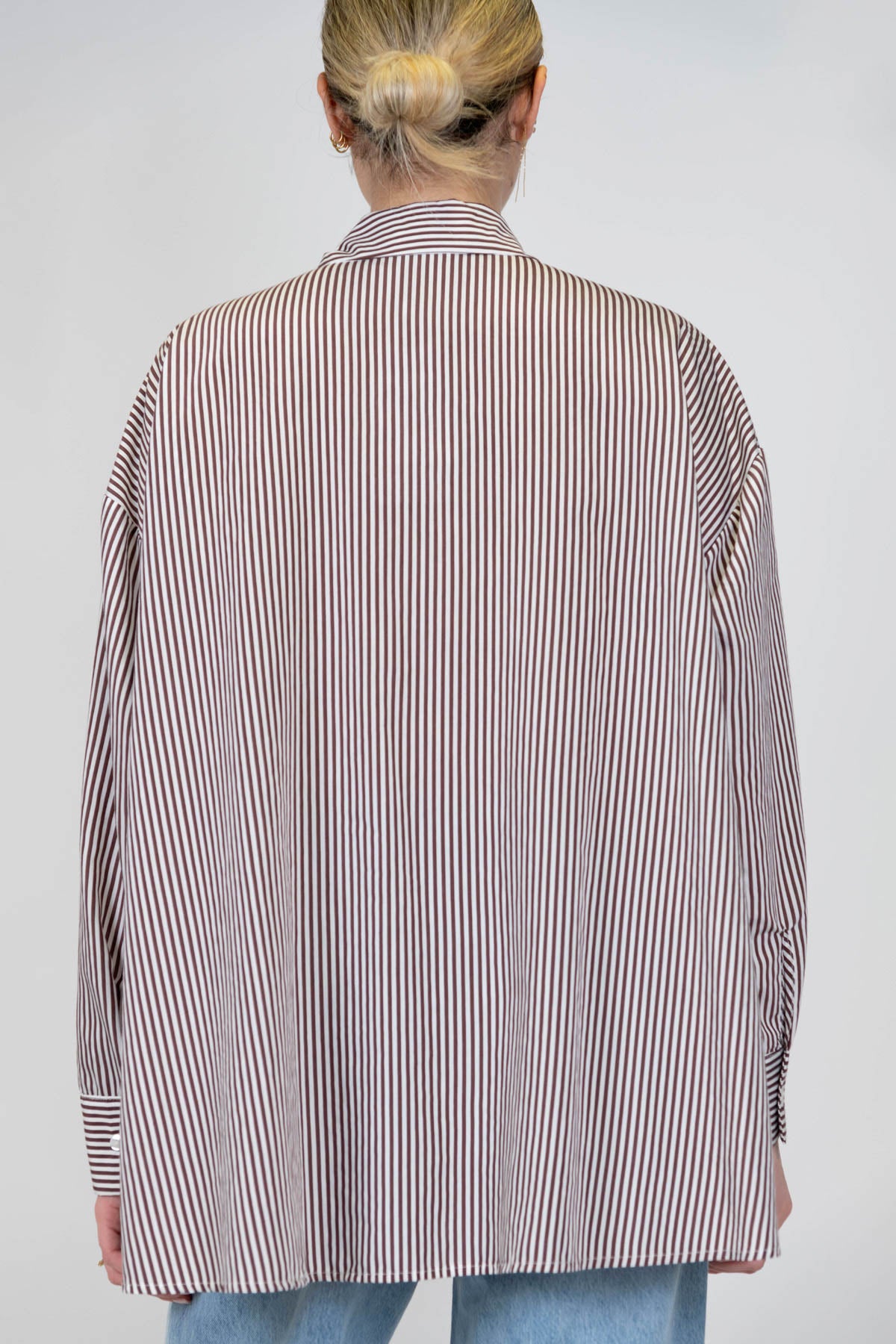 Motel - Camicia over fantasia a righe con tascone e asimmetria fronte-retro