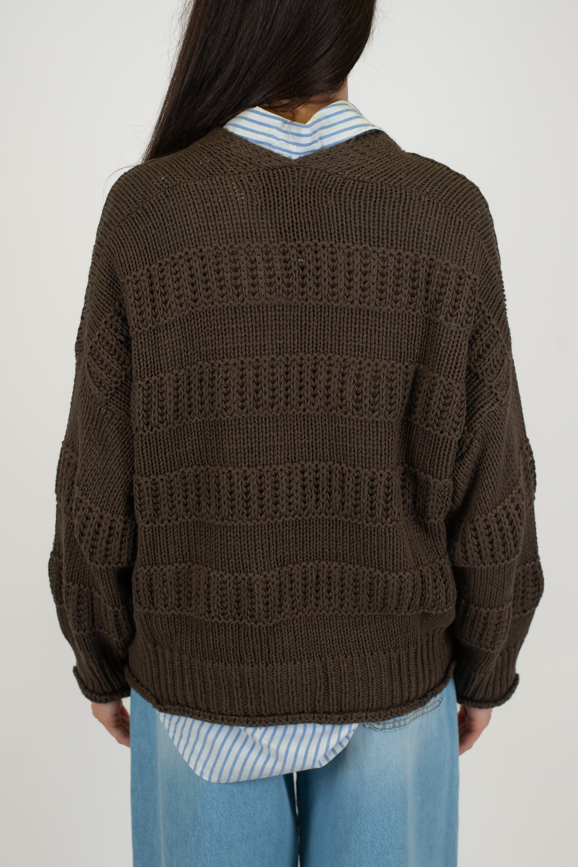 Haveone - Cardigan tre bottoni in filato leggero con bande in rilievo