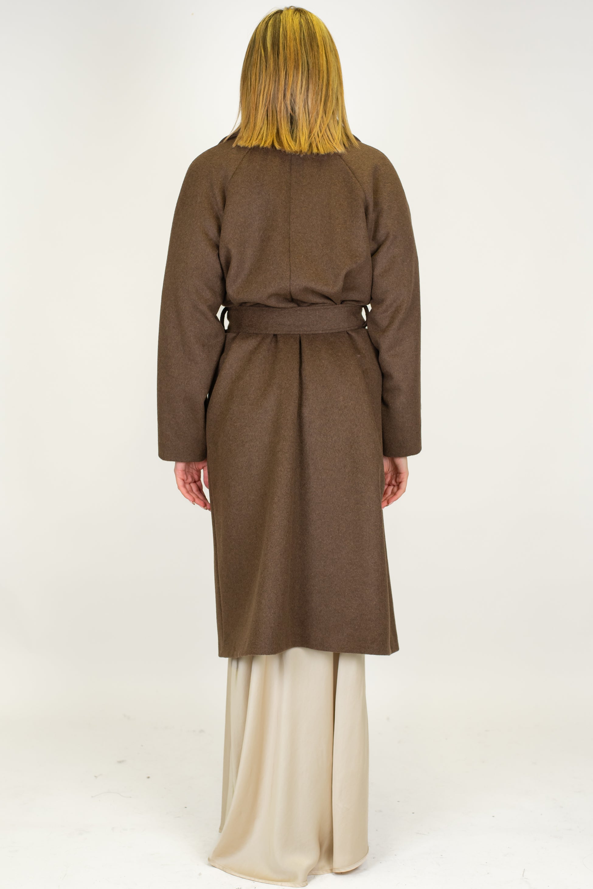 Tensione in - Cappotto lungo collo alto in misto lana con cintura in tessuto