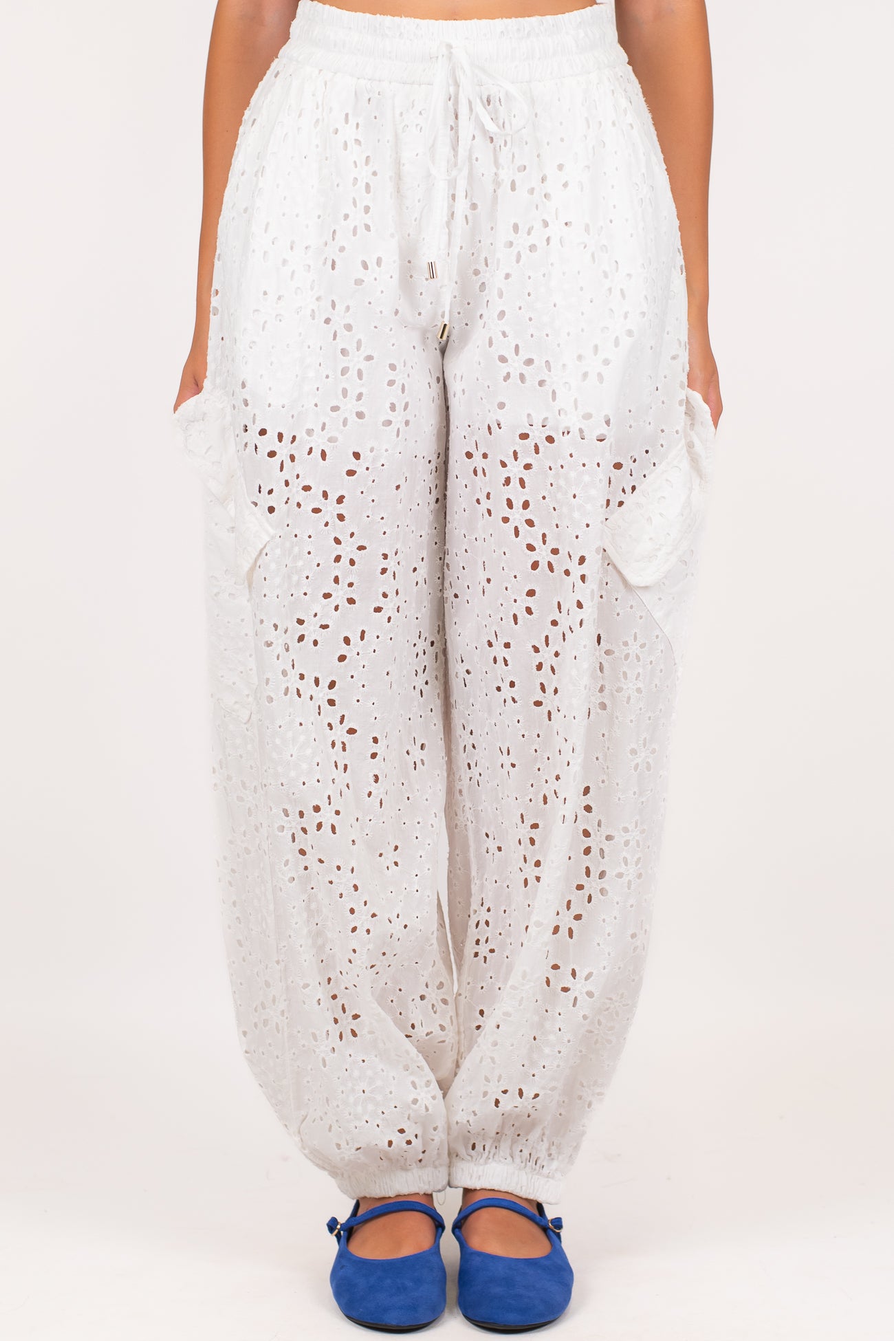 Motel - Pantalone cargo balloon in pizzo sangallo con coulisse