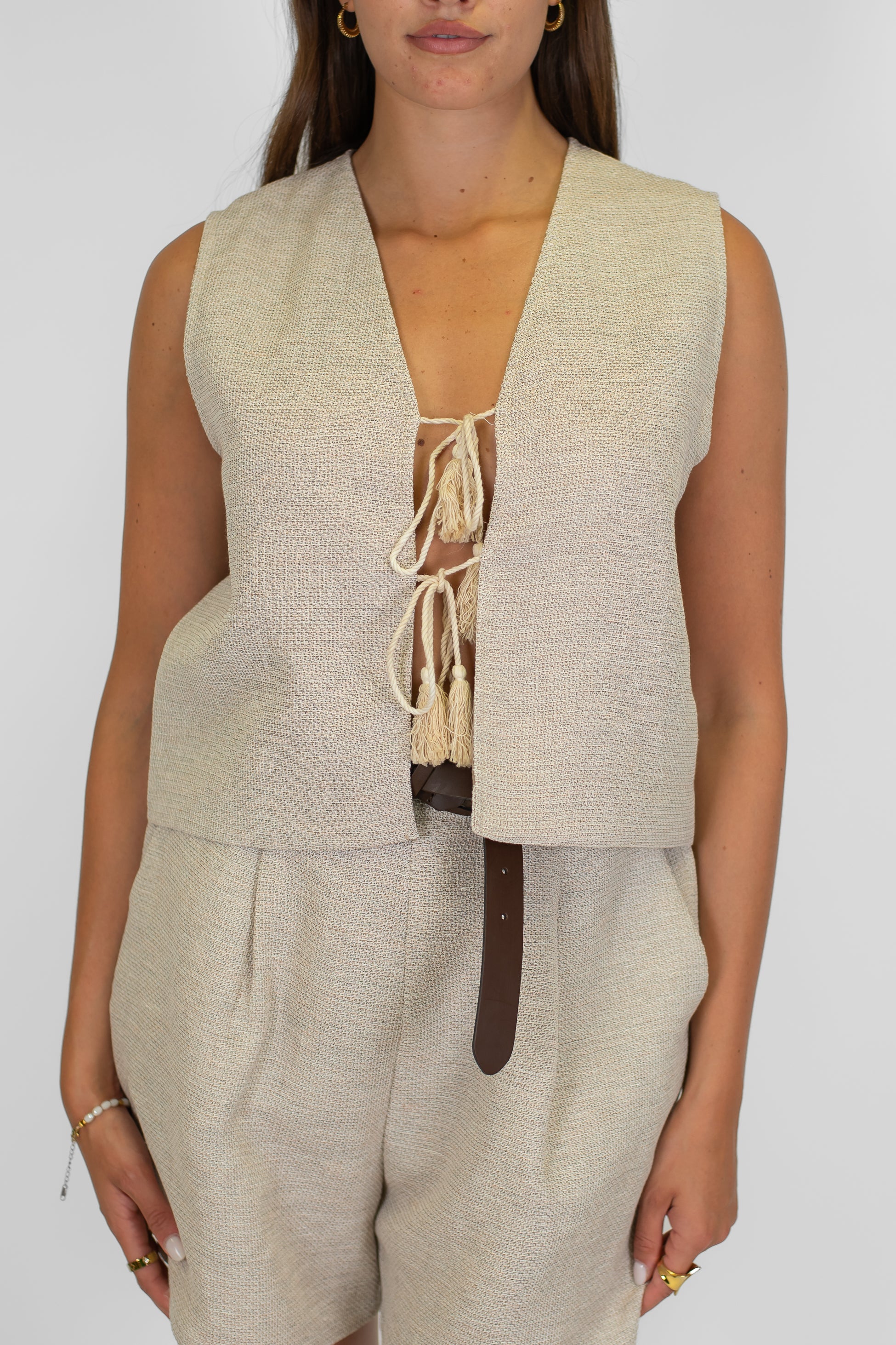Dixie - Gilet in misto lino con chiusura con lacci