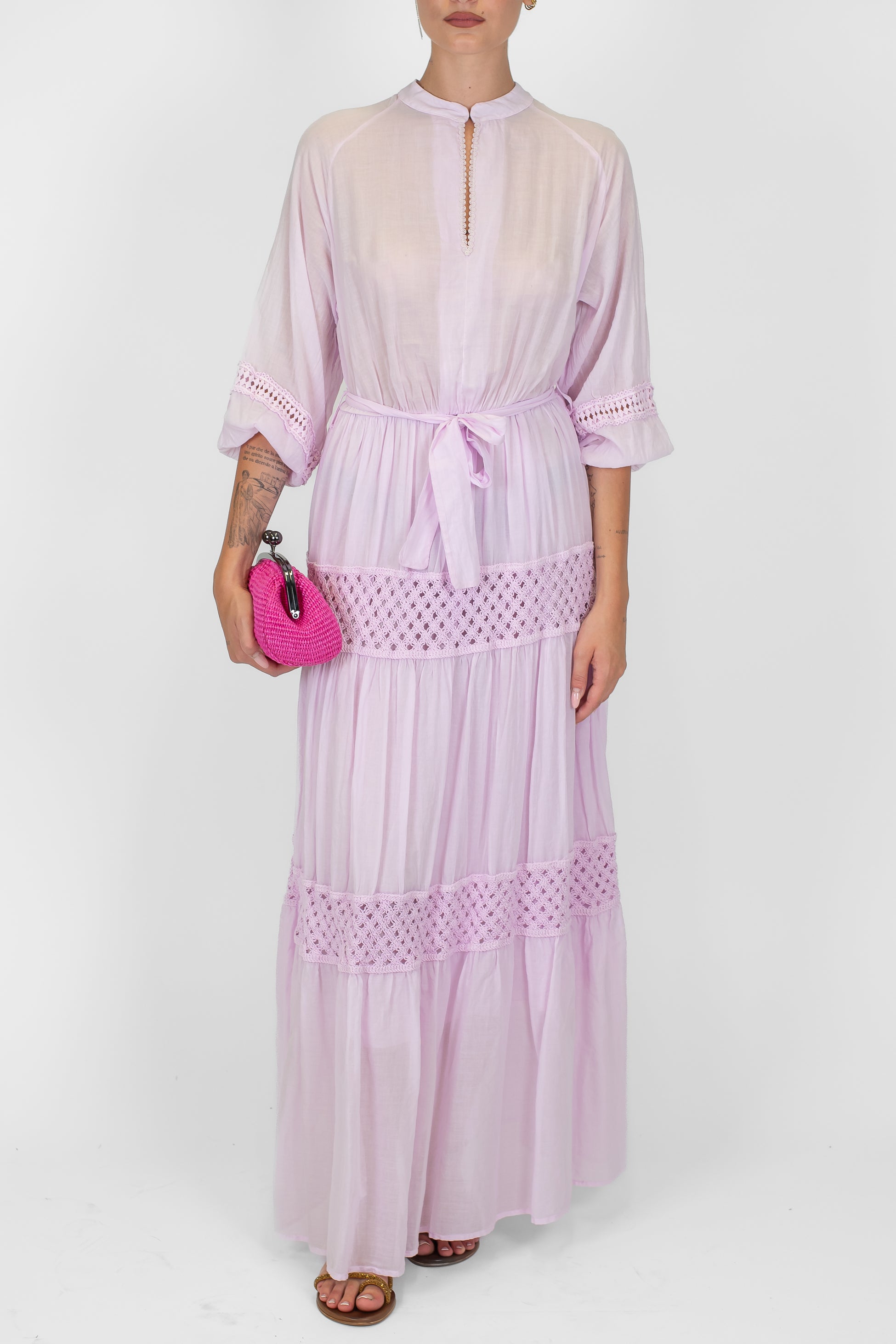 Dixie - Abito lungo in mussola di cotone con inserti crochet