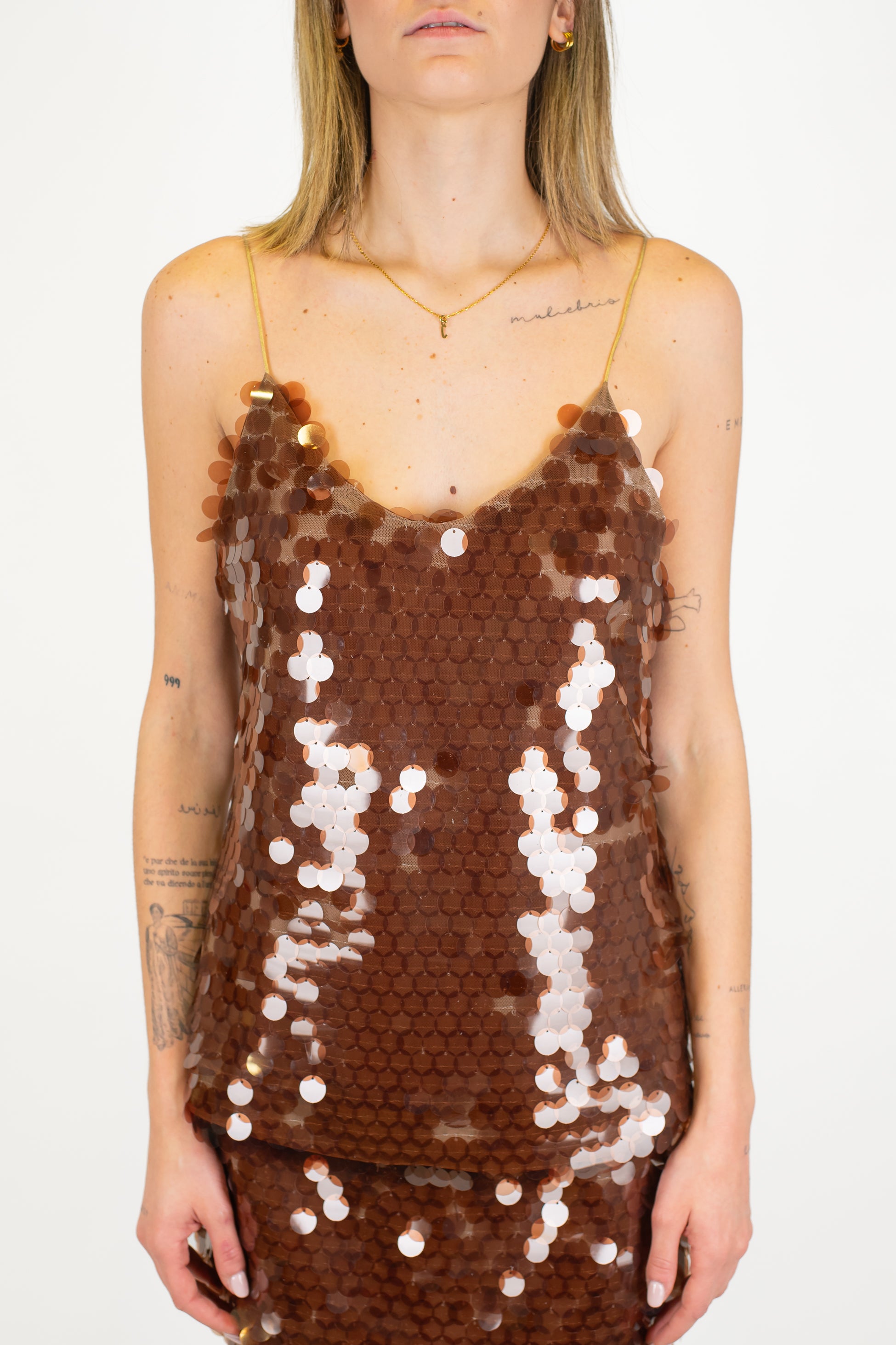 Tensione in - Top paillettes con bretelline