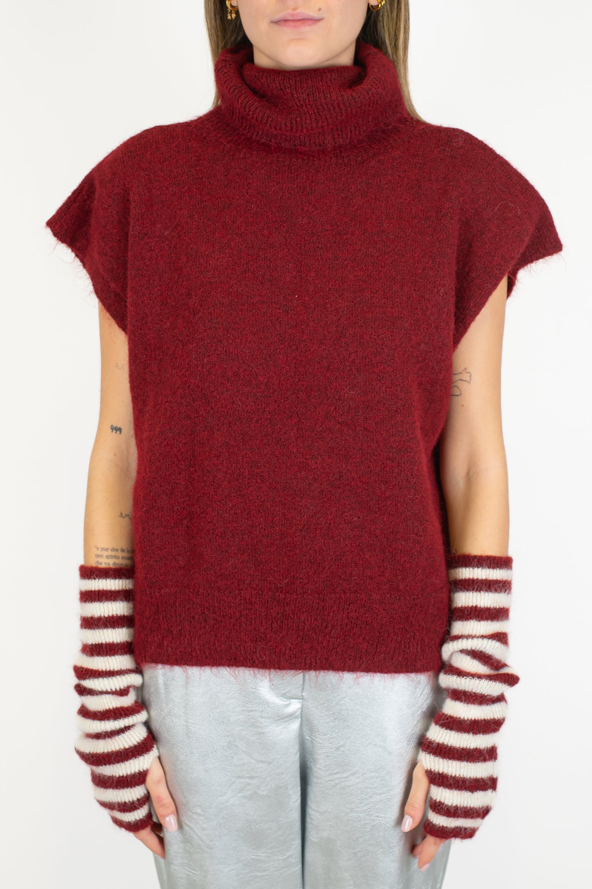 Tensione in - Dolcevita giromaniche in misto lana con manicotti fantasia a righe