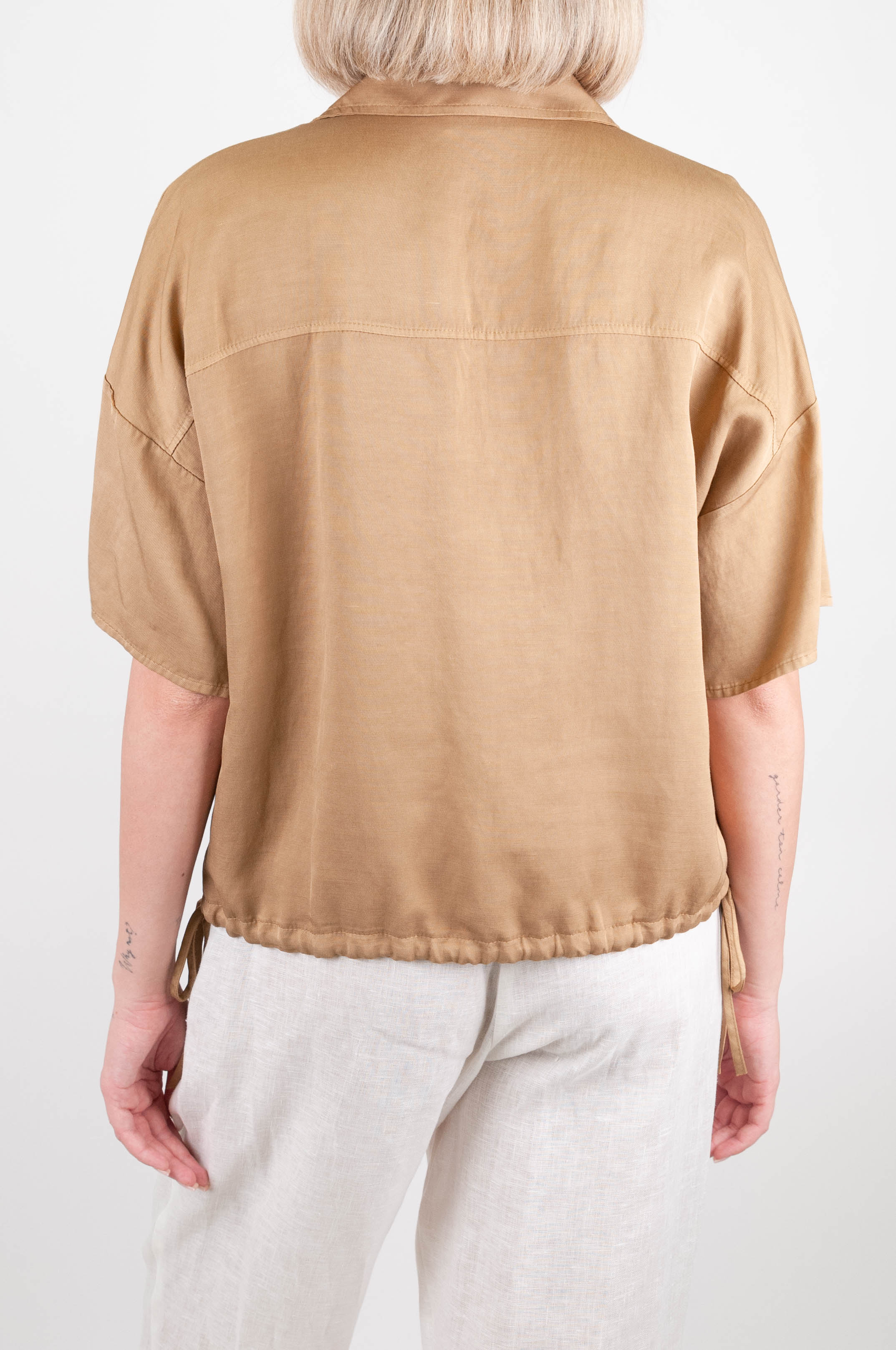 Dixie - Camicia mezza manica in misto lino con taschini sul petto ed elastico sul fondo