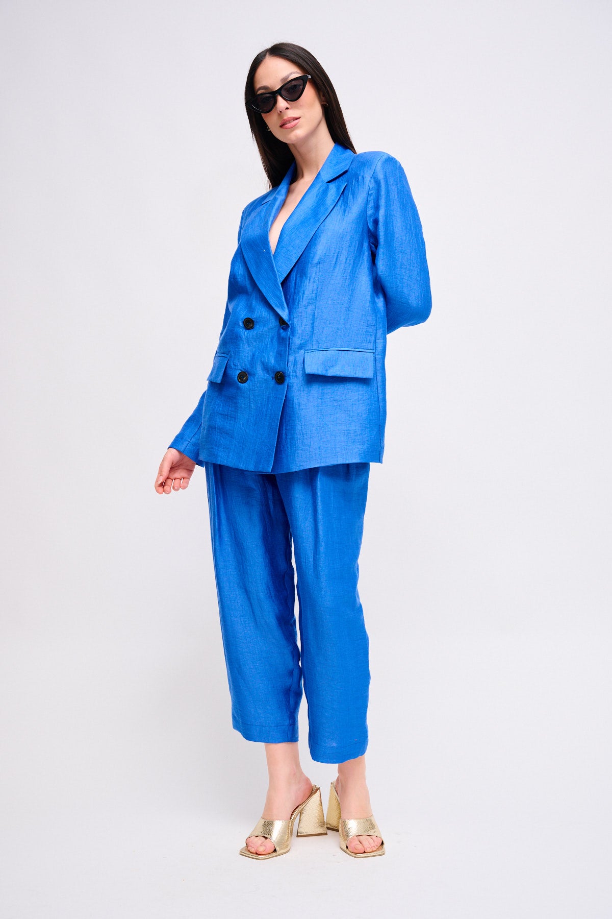 Maryley - Pantalone balloon con pinces in lino