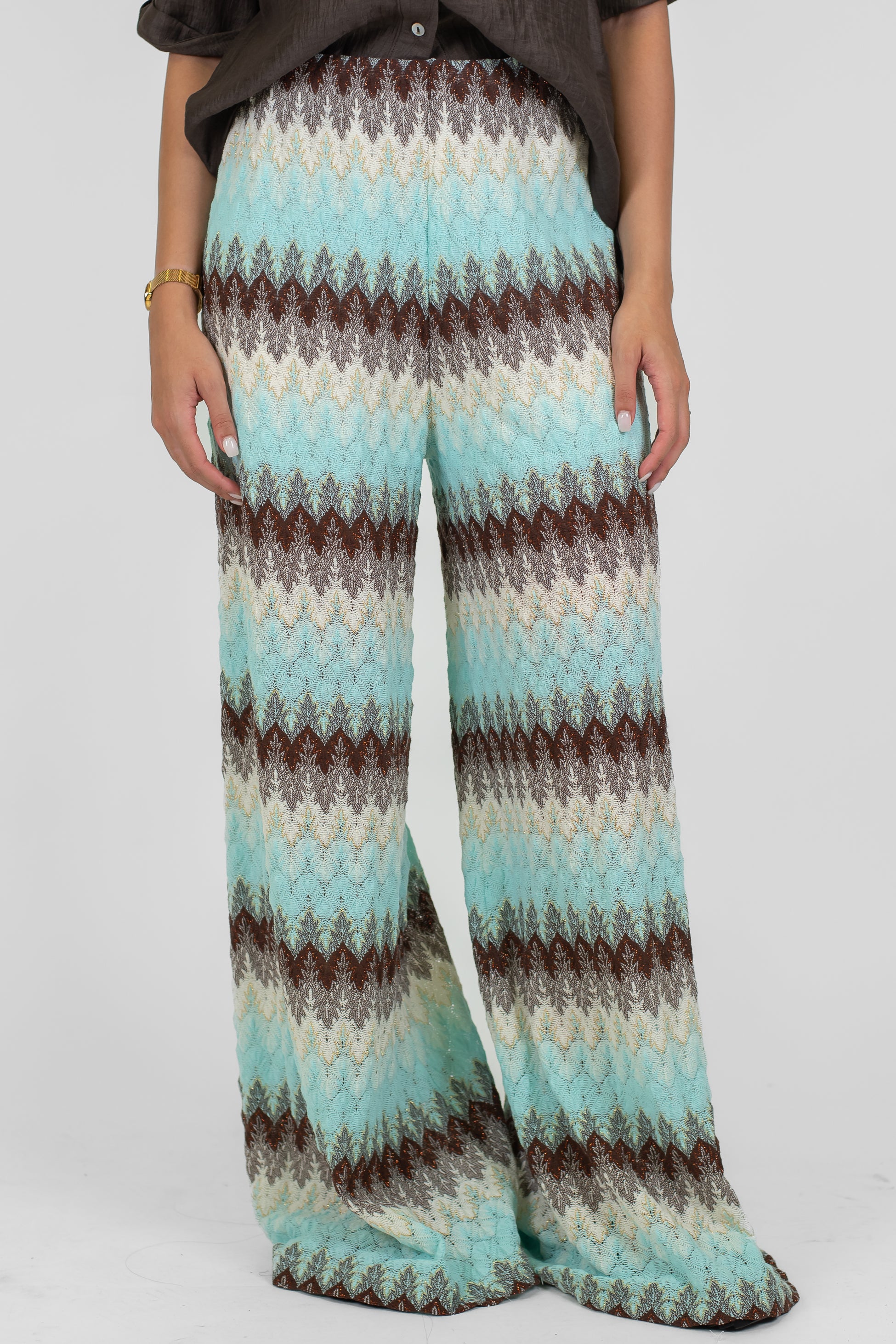 Tensione in - Pantalone palazzo fantazia zig zag multicolor con elastico in vita