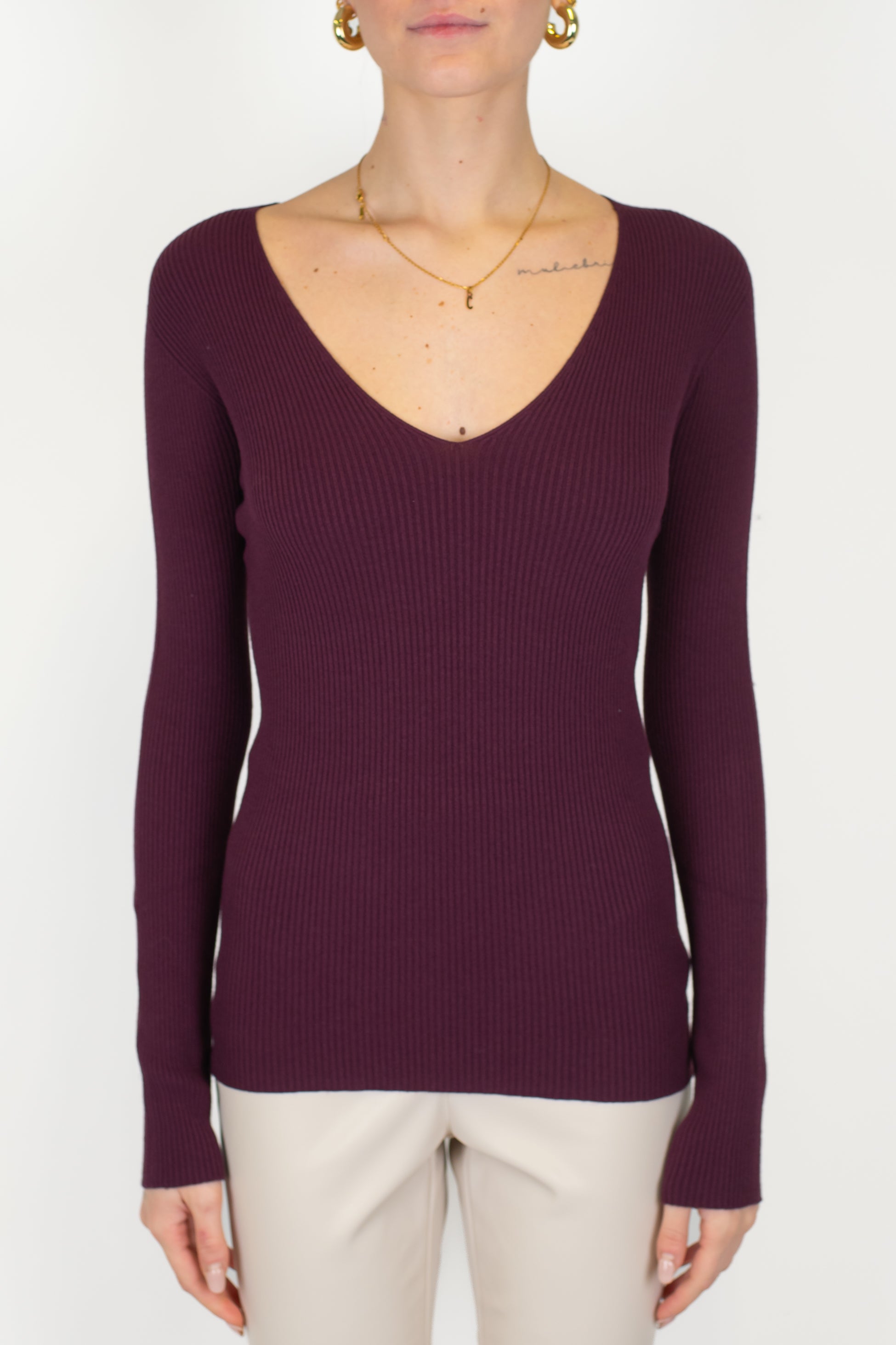 Kontatto - Maglia scollo a V a coste