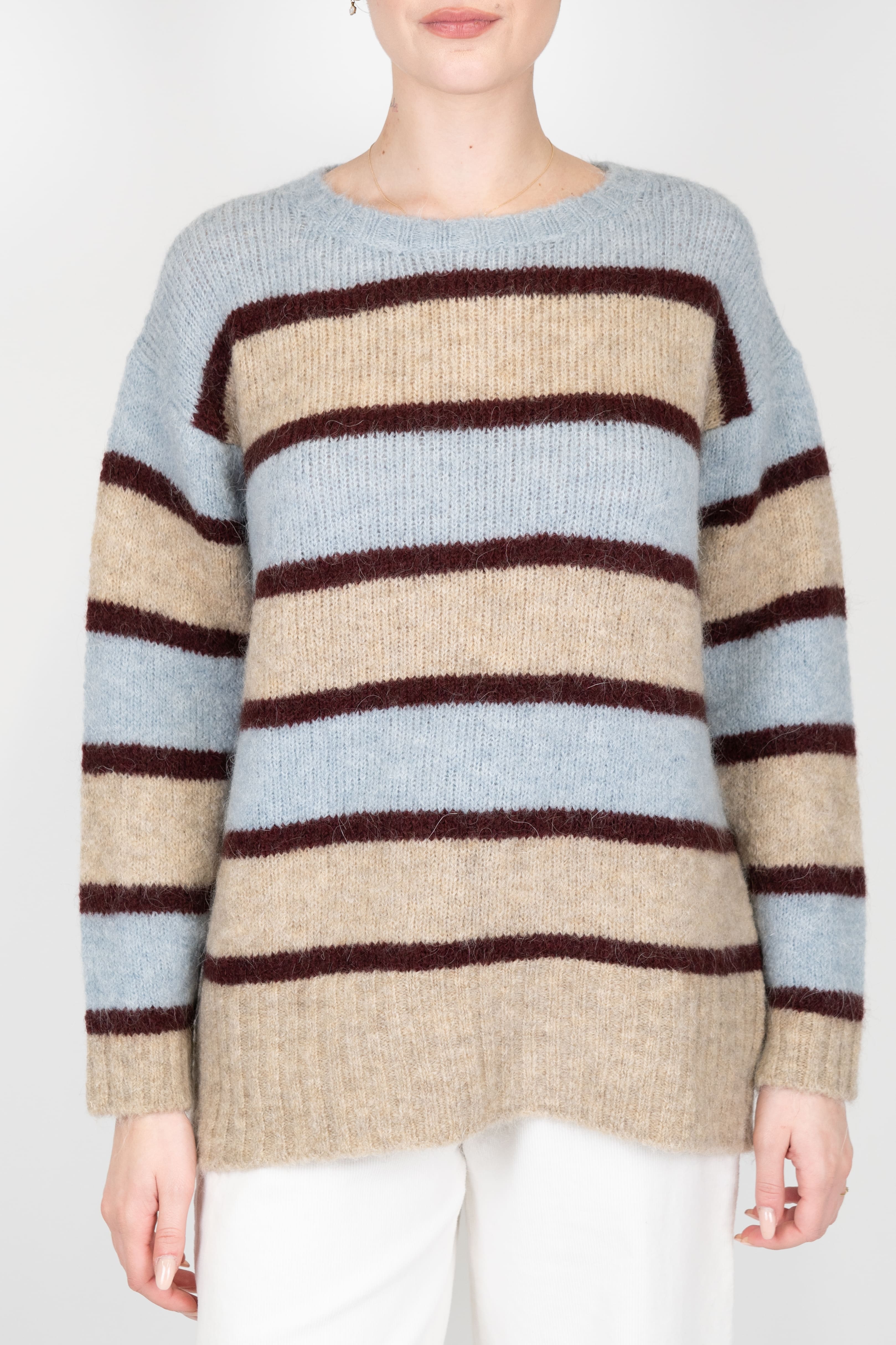 Tensione in - Maglia fantasia righe a contrasto in misto lana