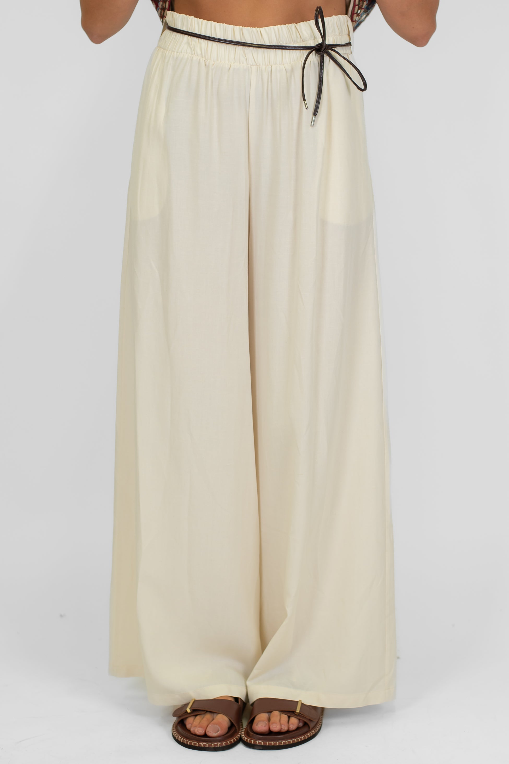 Motel - Pantalone palazzo in misto lino con elastico in vita