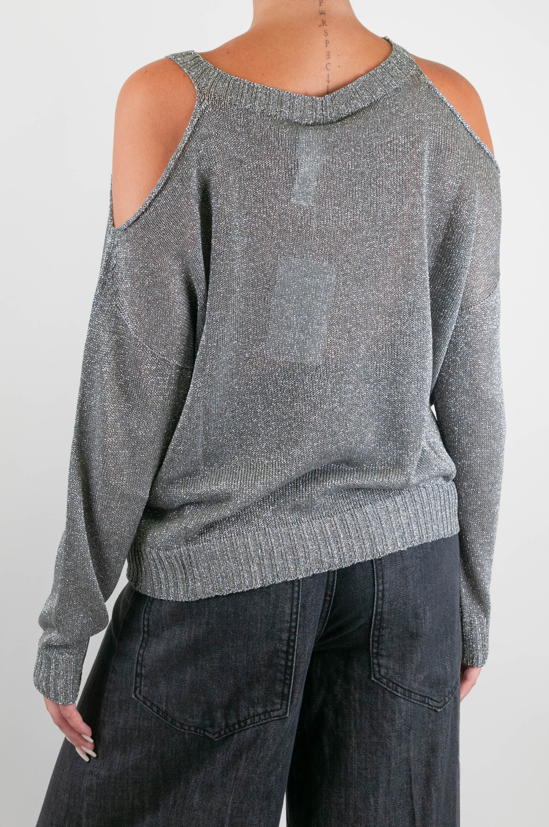 Kontatto - Maglia girocollo lurex con fori sulle spalle