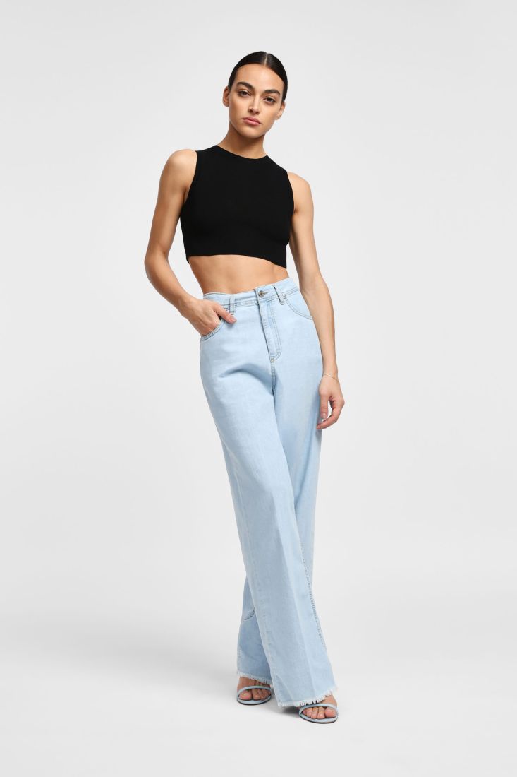 Dixie - Jeans palazzo lavaggio chiaro sfrangiato sotto