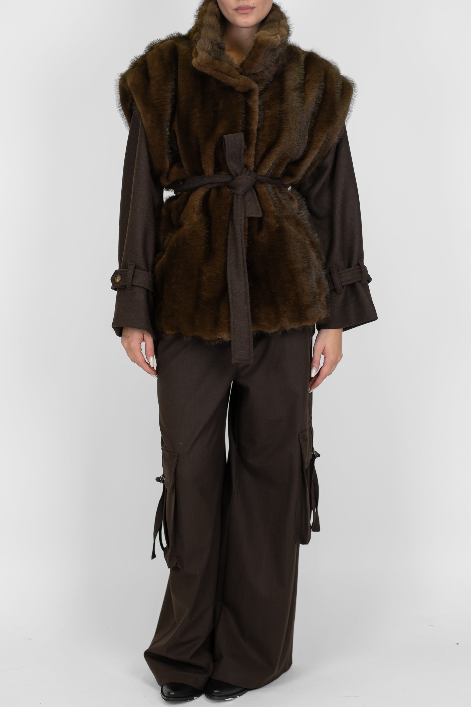 Motel - Pantalone palazzo cargo gessato con coulisse