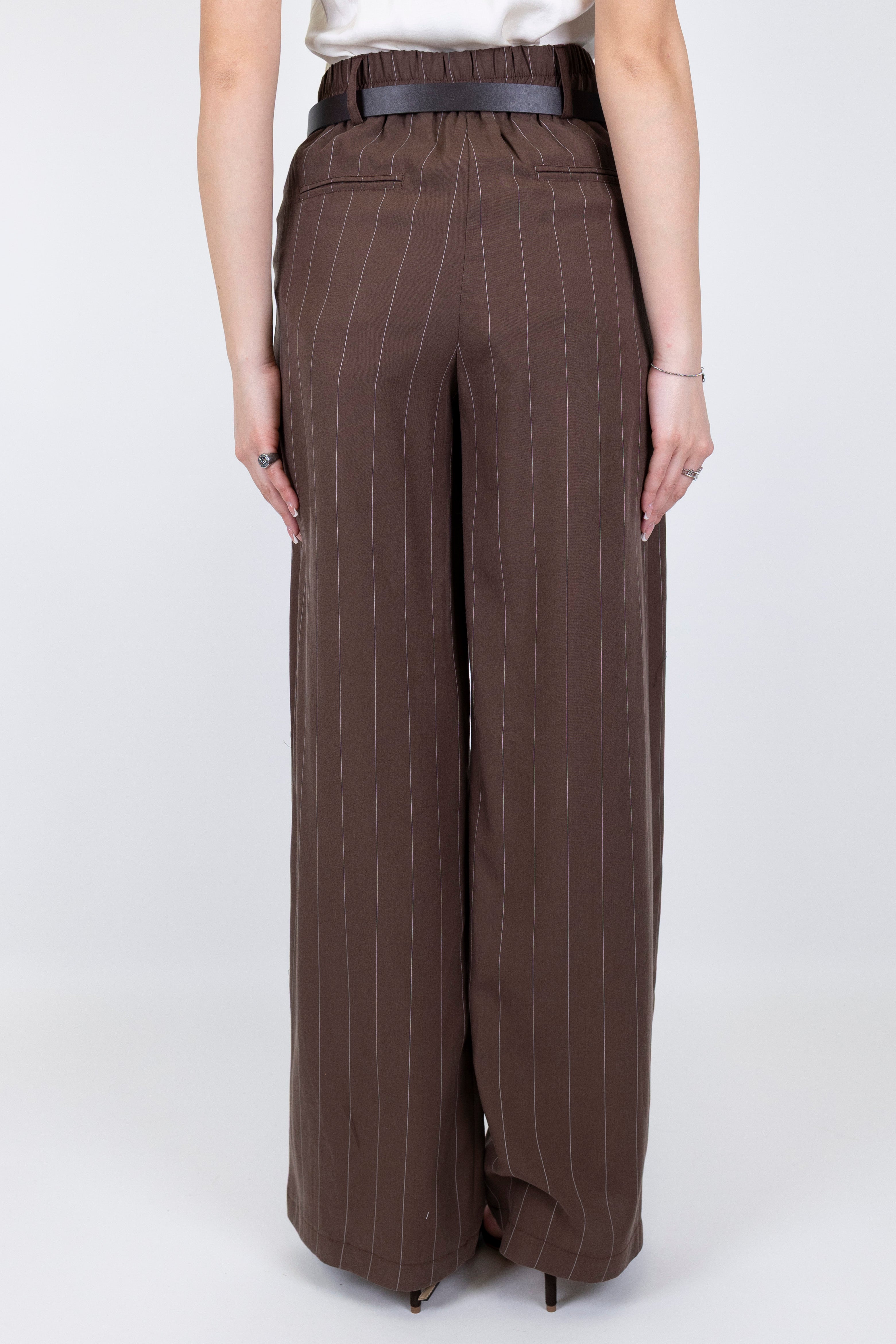 Haveone - Pantalone palazzo gessato in lyocell con elastico sul retro