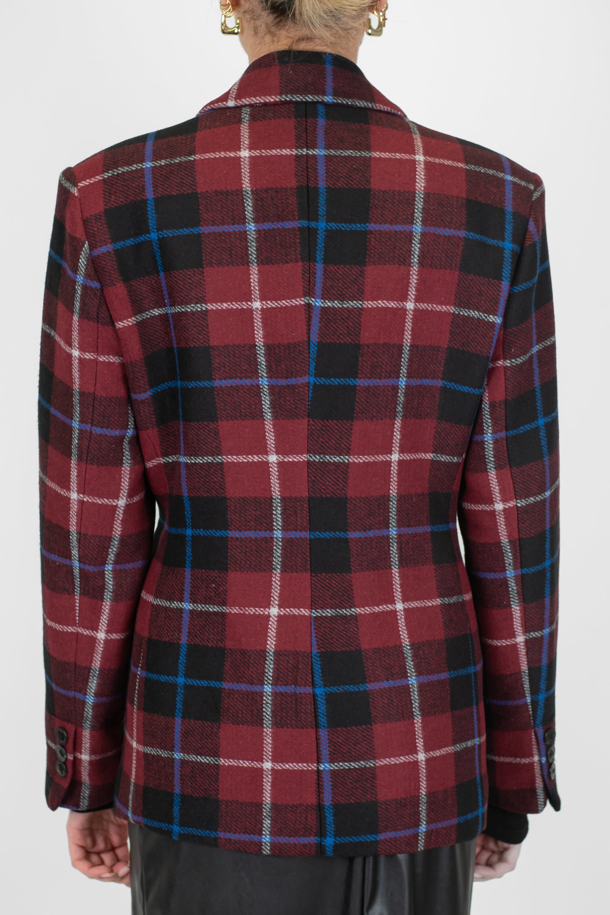 Maryley - Giacca doppiopetto fantasia check con spalline e chiusura ad un bottone con spilla