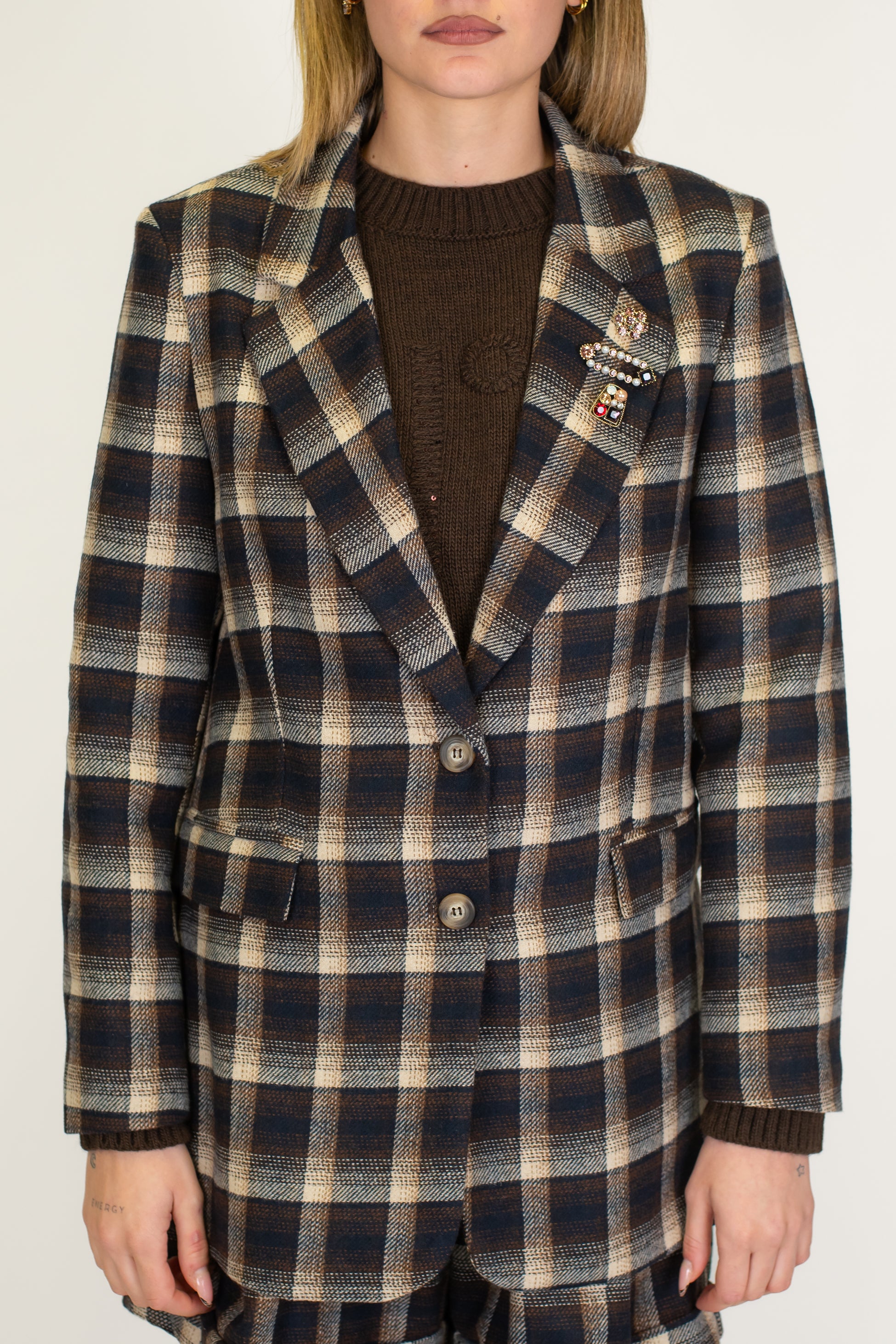 Tensione in - Giacca fantasia check in misto lana