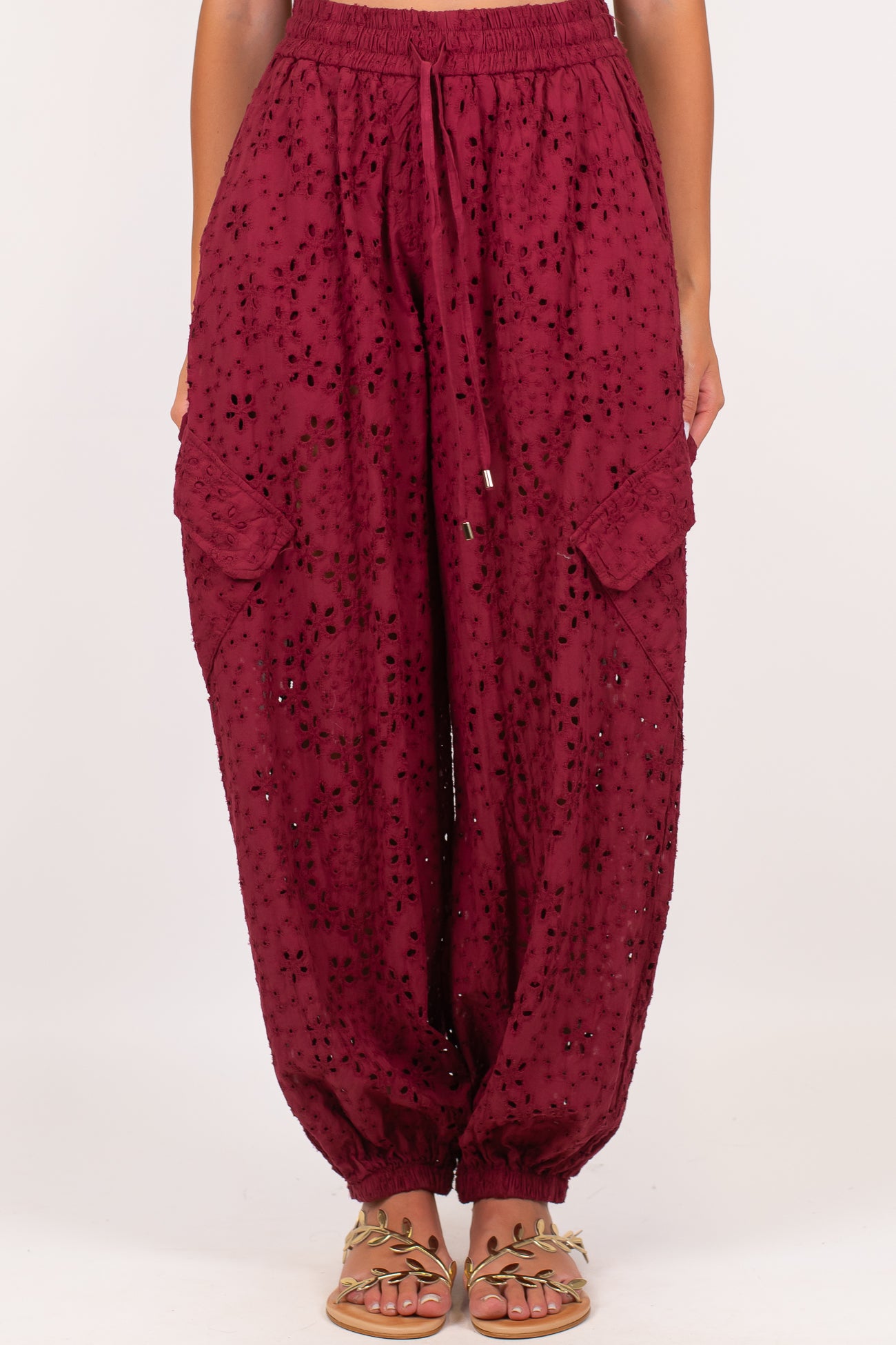 Motel - Pantalone cargo balloon in pizzo sangallo con coulisse