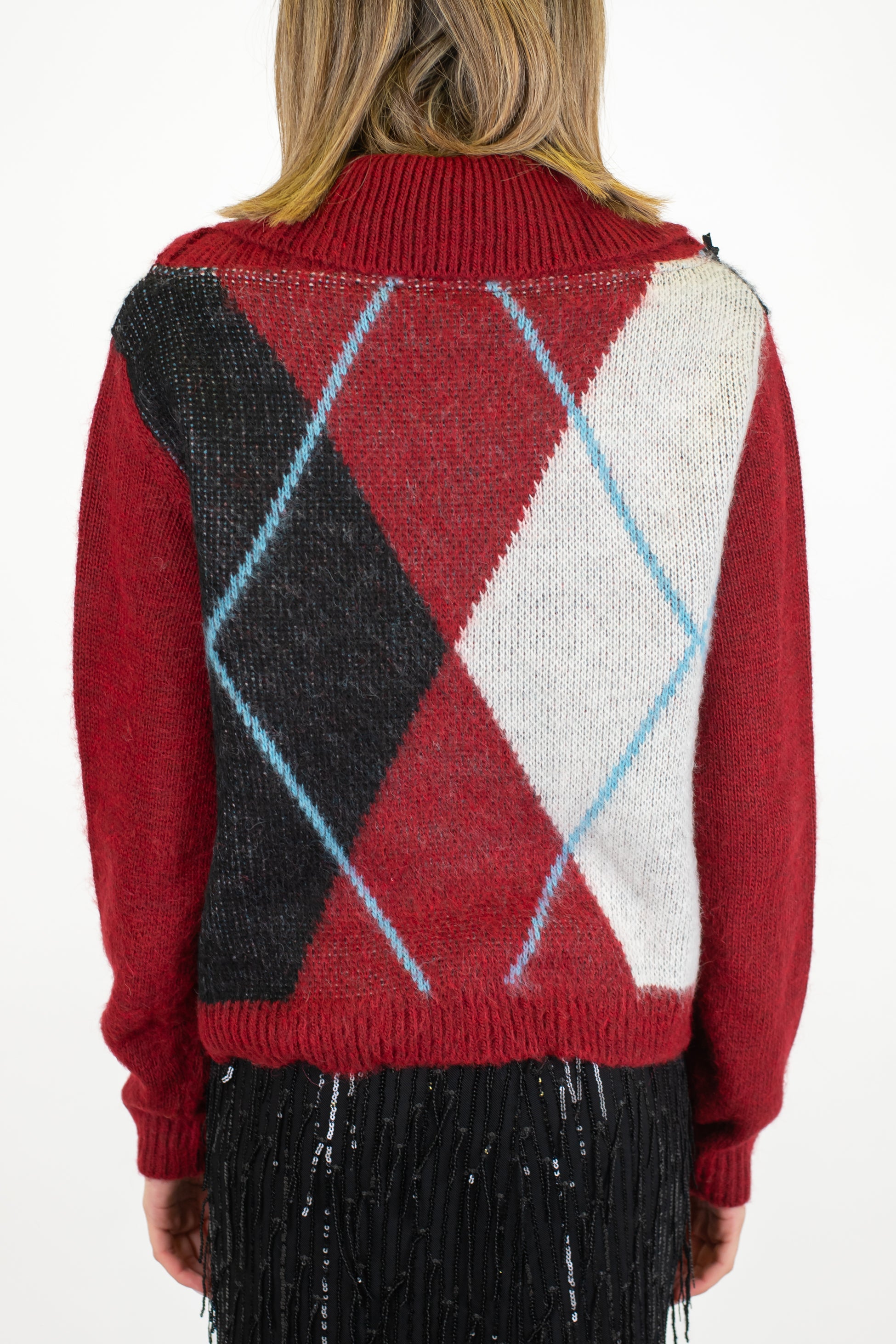 Maryley - Dolvevita con collo sciallato fantasia rombi a contrasto in misto lana