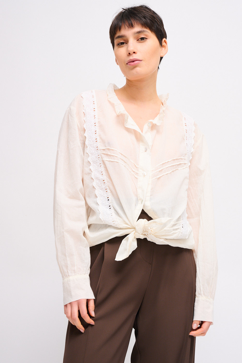 Maryley - Camicia in mussola di cotone con dettagli ricamati